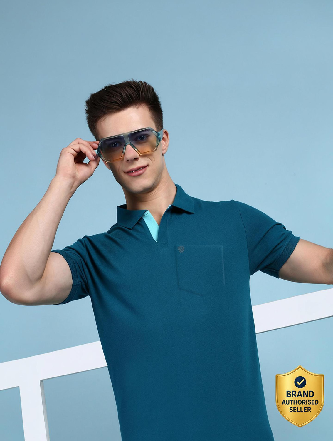 Image of LUX cozi Solid Men Polo Neck Dark Green T-Shirt
