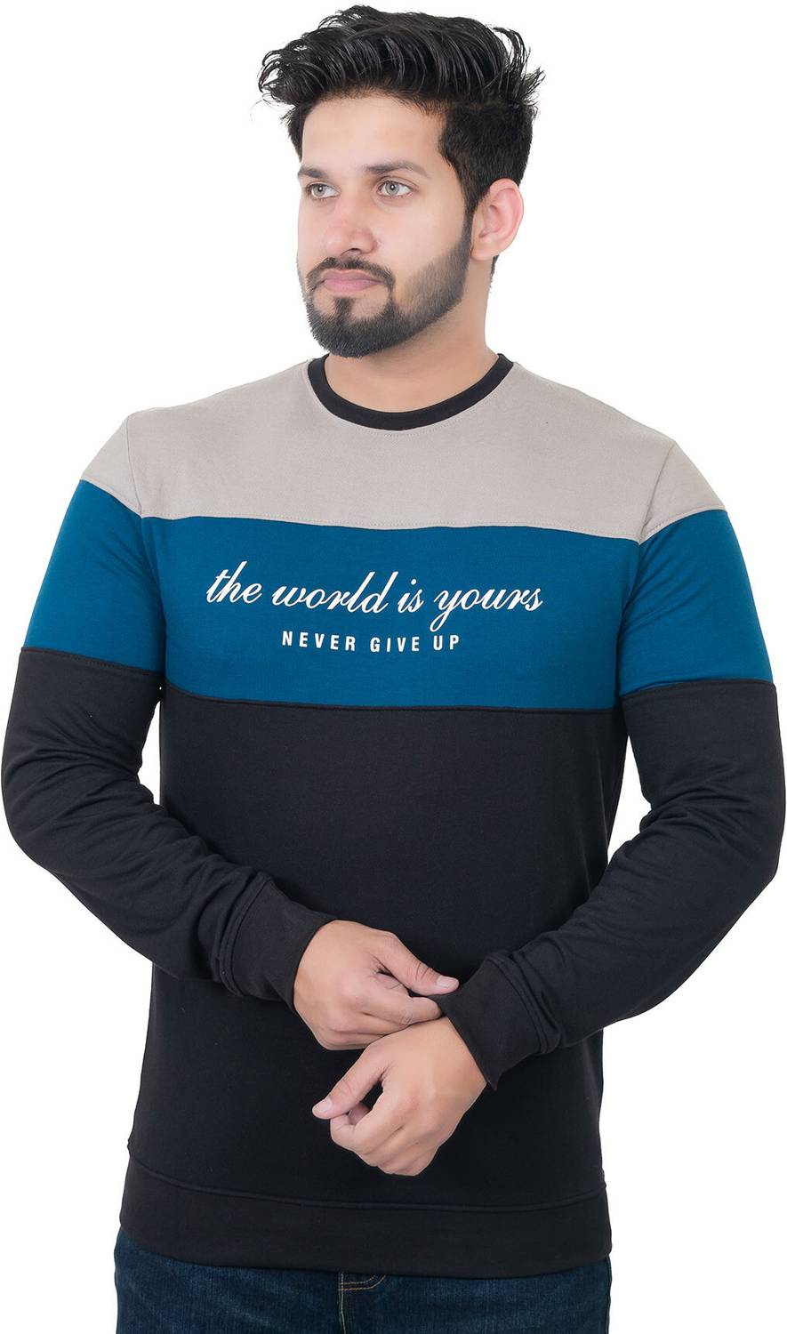 E-MAX Men Printed Round Neck Polyester Black T-Shirt