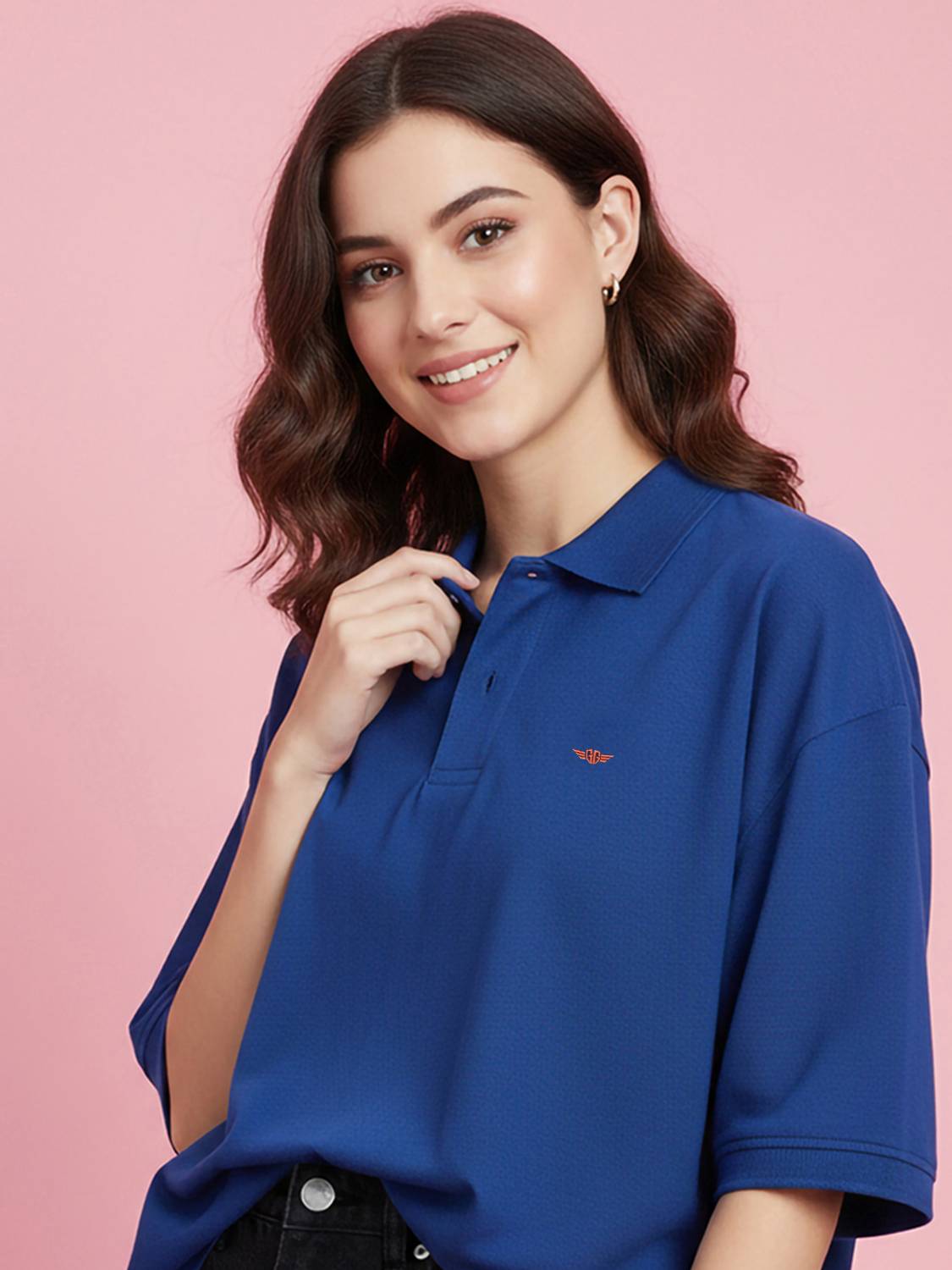 GETGOLF Printed Women Round Neck Navy Blue T-Shirt