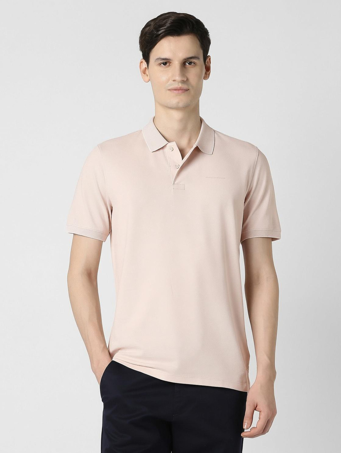 Image of PETER ENGLAND Men Solid Polo Neck Polycotton Pink T-Shirt
