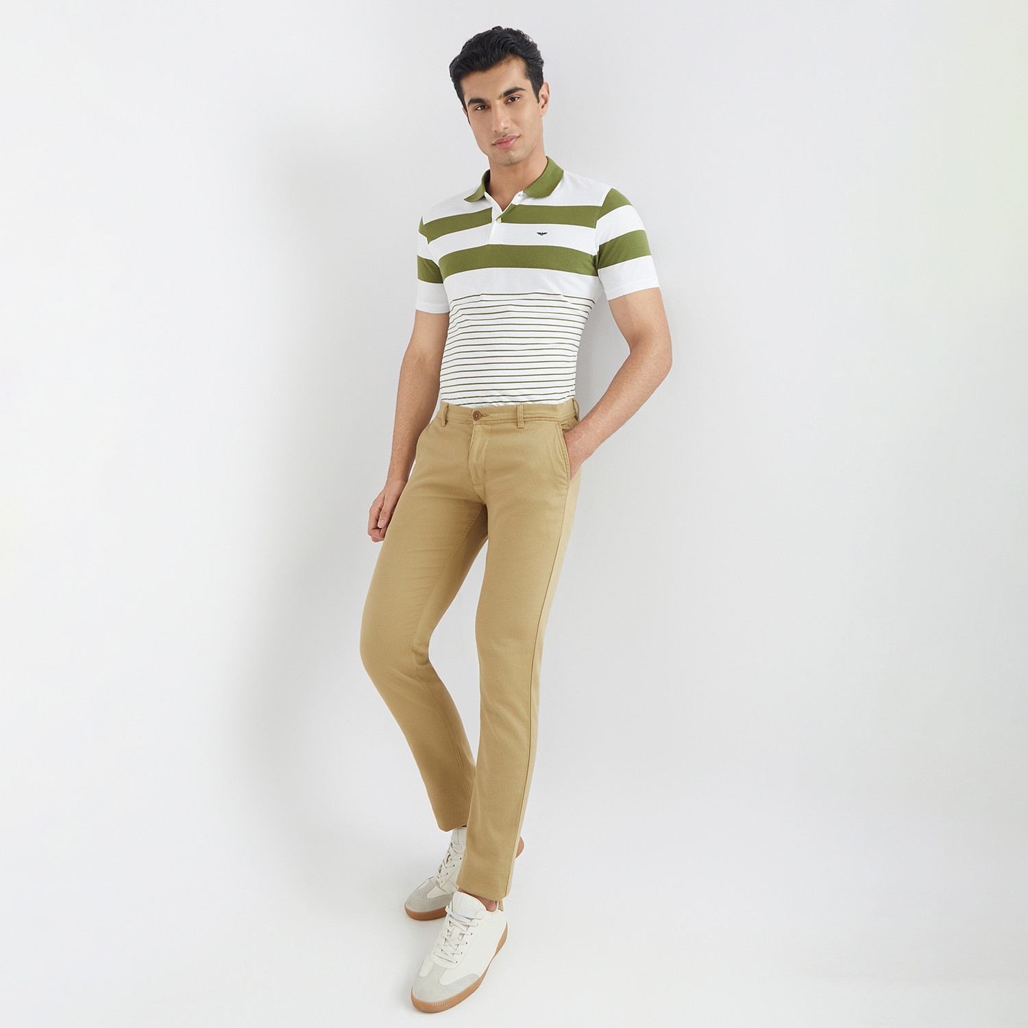 Image of PARK AVENUE Striped Men Polo Neck Green T-Shirt