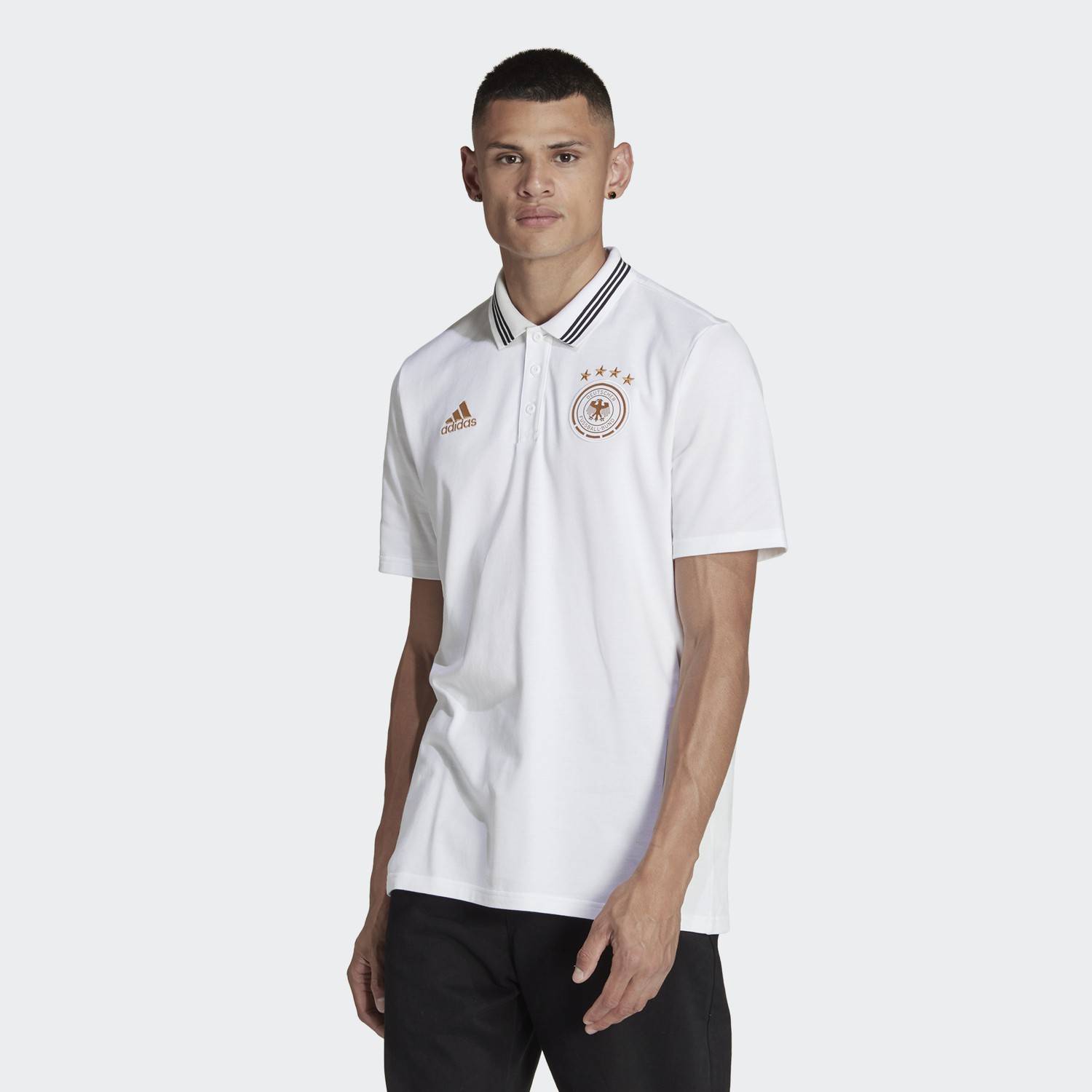ADIDAS Printed Men Polo Neck White T-Shirt