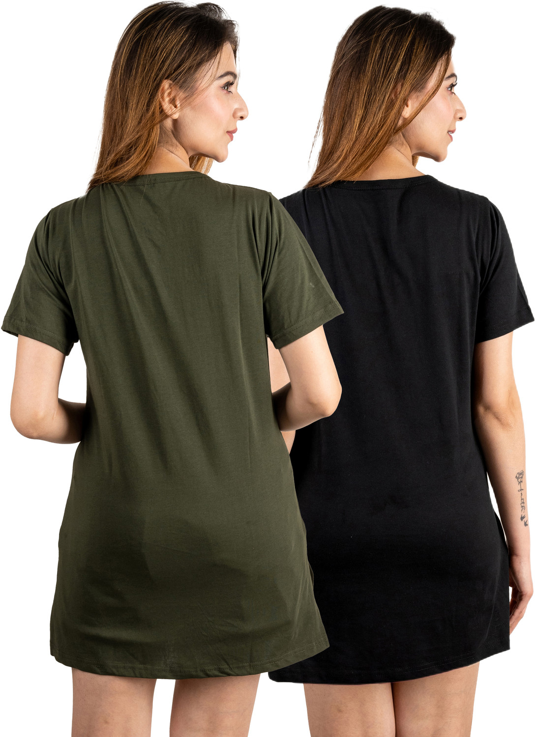 Image of URBE-URBAN EVOLUTION Printed Women Round Neck Green, Black T-Shirt