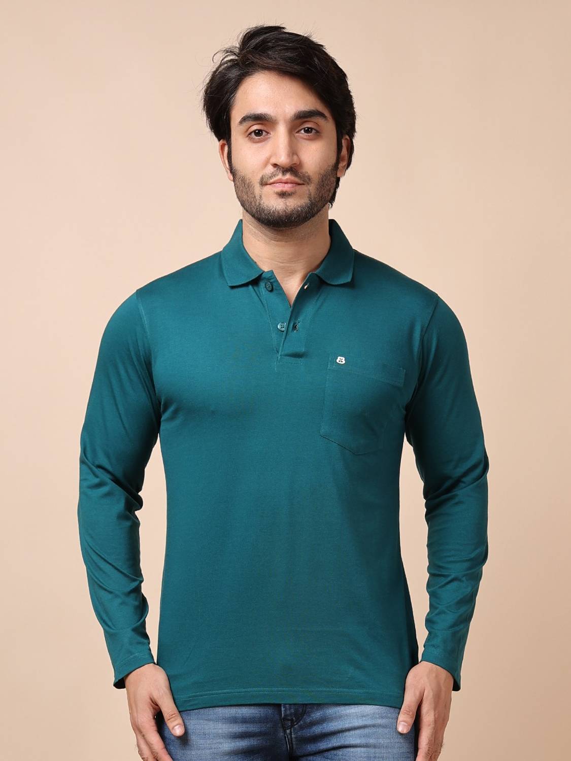 BERRYBLUES Solid Men Polo Neck Green T-Shirt