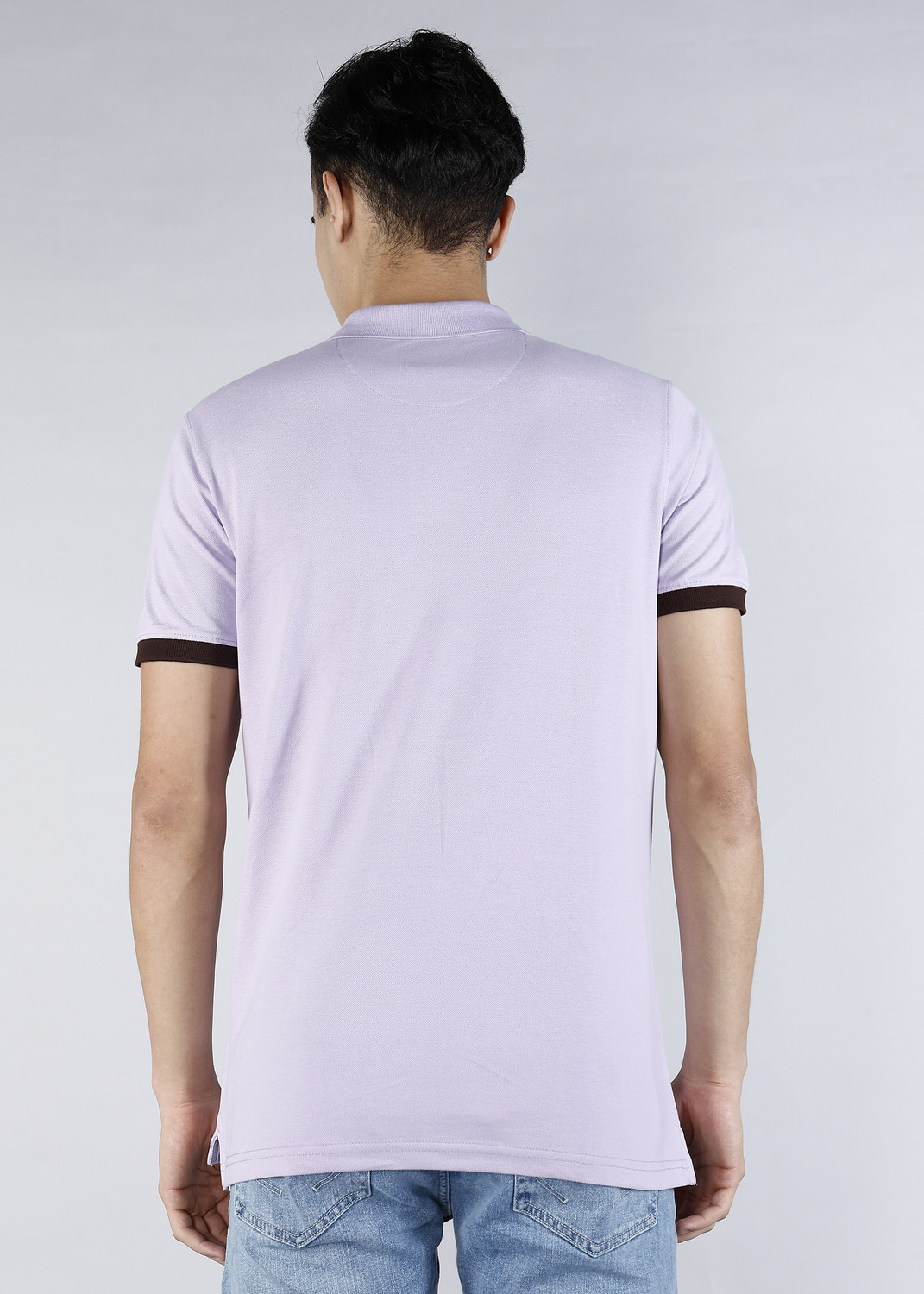 Image of WROGN Men Solid Polo Neck Pure Cotton Purple T-Shirt