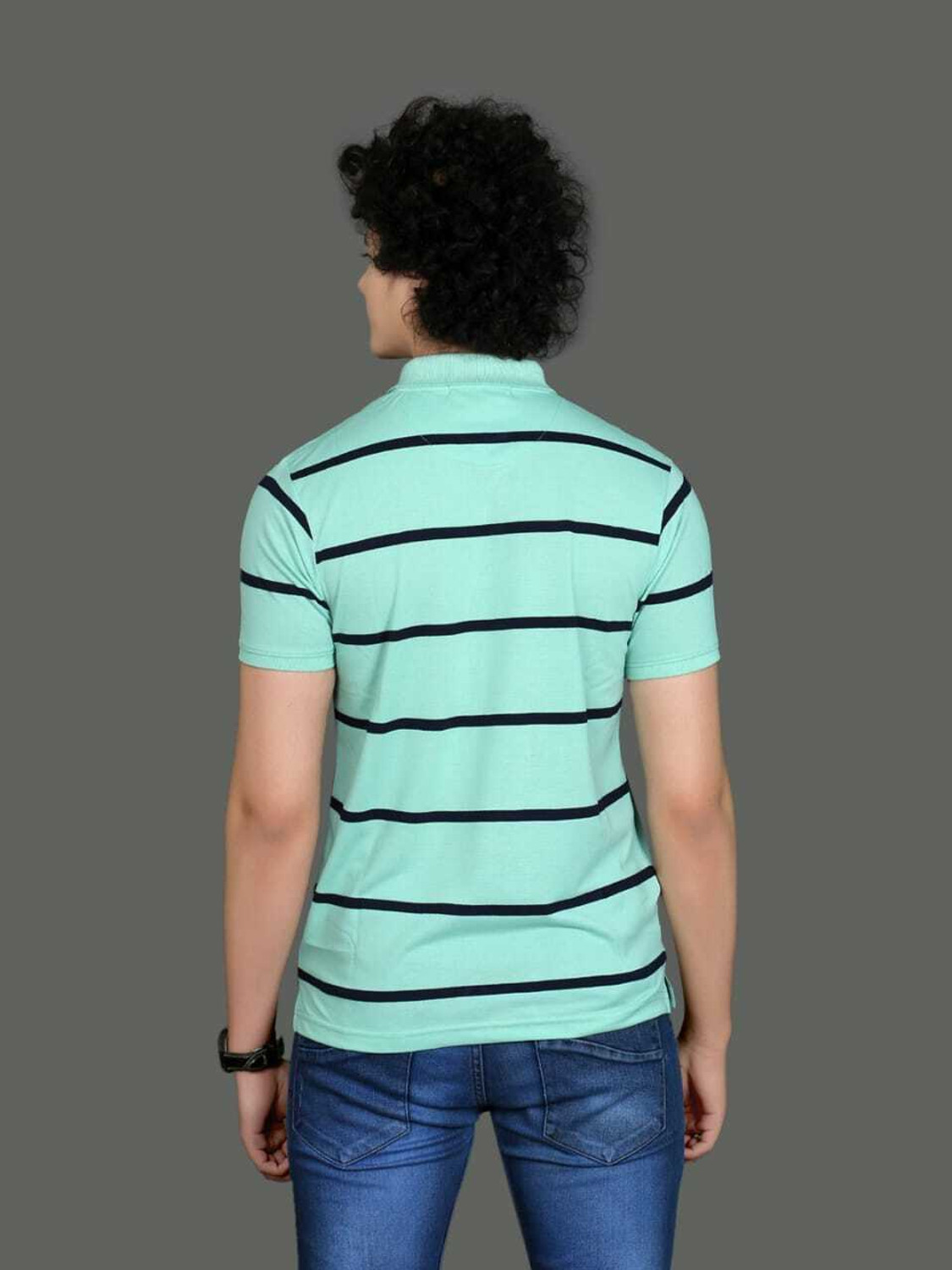 Image of Scoller Striped Men Polo Neck Light Green T-Shirt