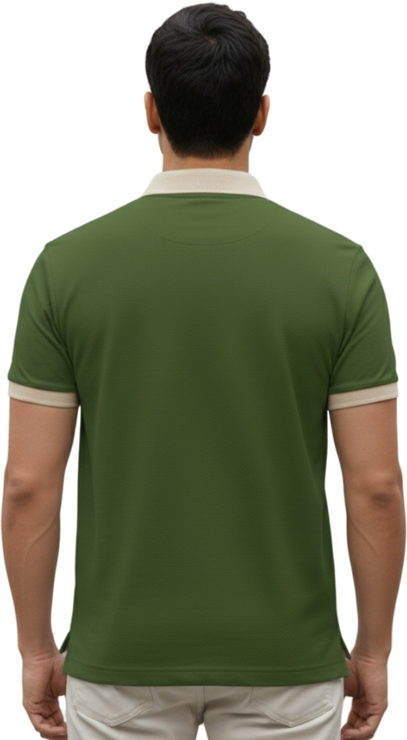 Image of Rikaro Solid Men Polo Neck Green T-Shirt