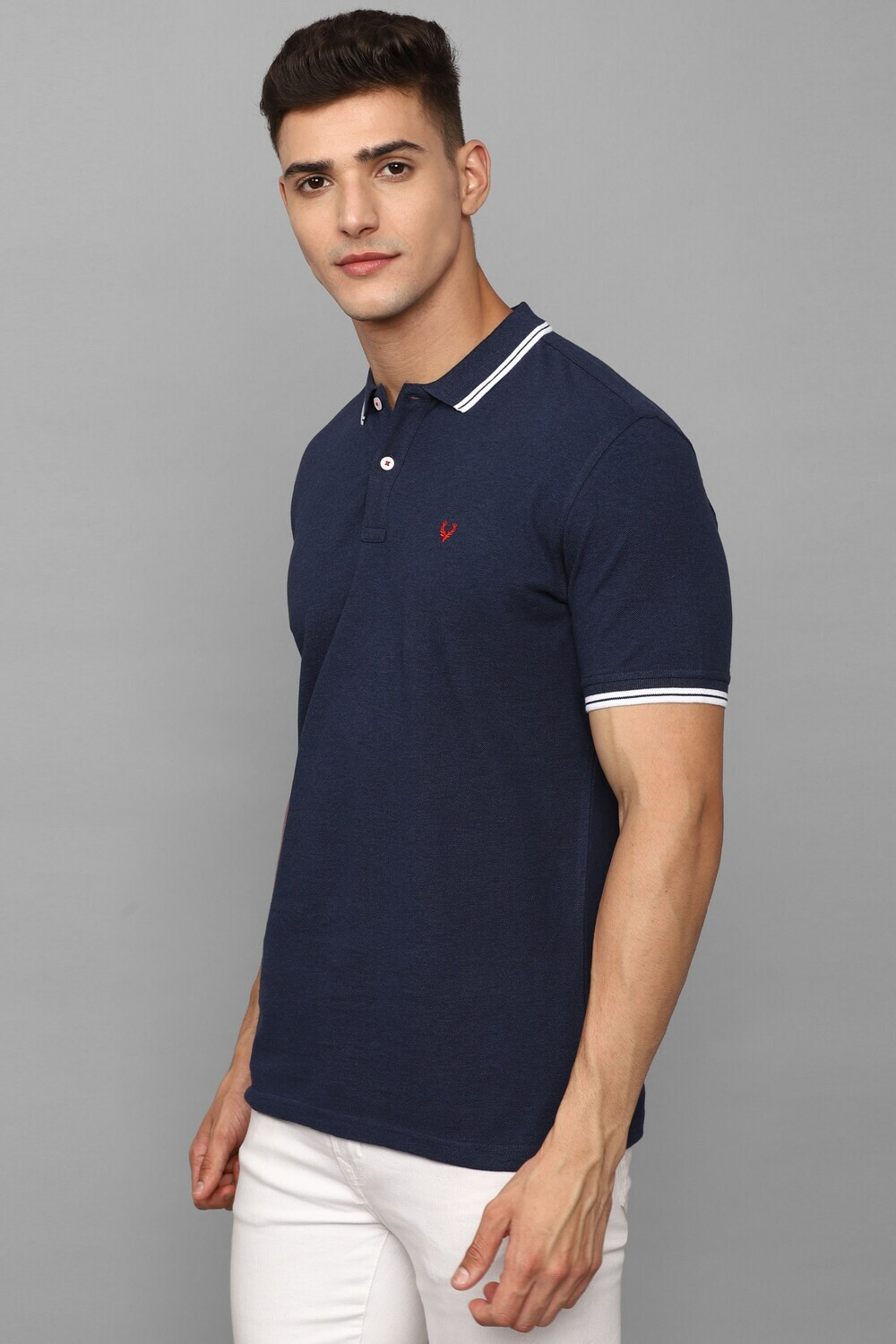 Image of Allen Solly Solid Men Polo Neck Dark Blue T-Shirt