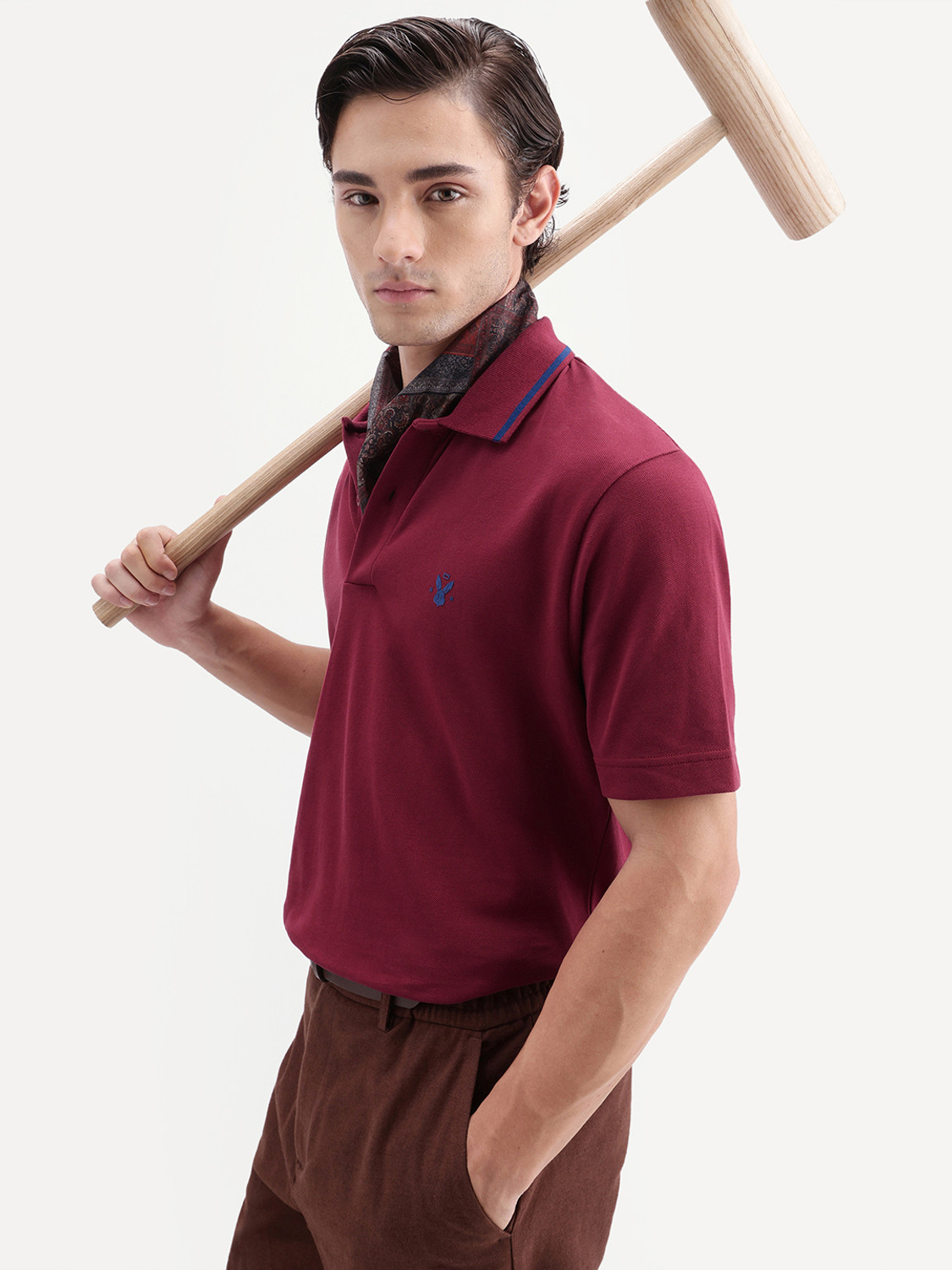 Image of RARE RABBIT Solid Men Polo Neck Red T-Shirt