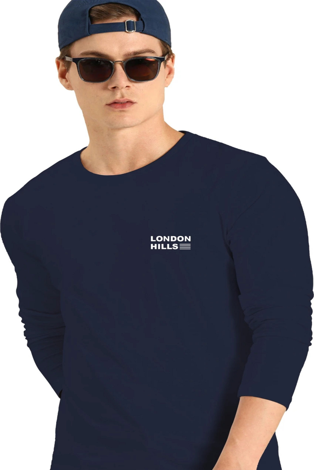 Image of London Hills Printed Men Round Neck Navy Blue T-Shirt