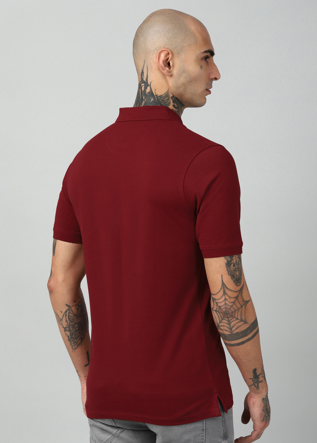 Image of PETER ENGLAND Solid Men Polo Neck Maroon T-Shirt