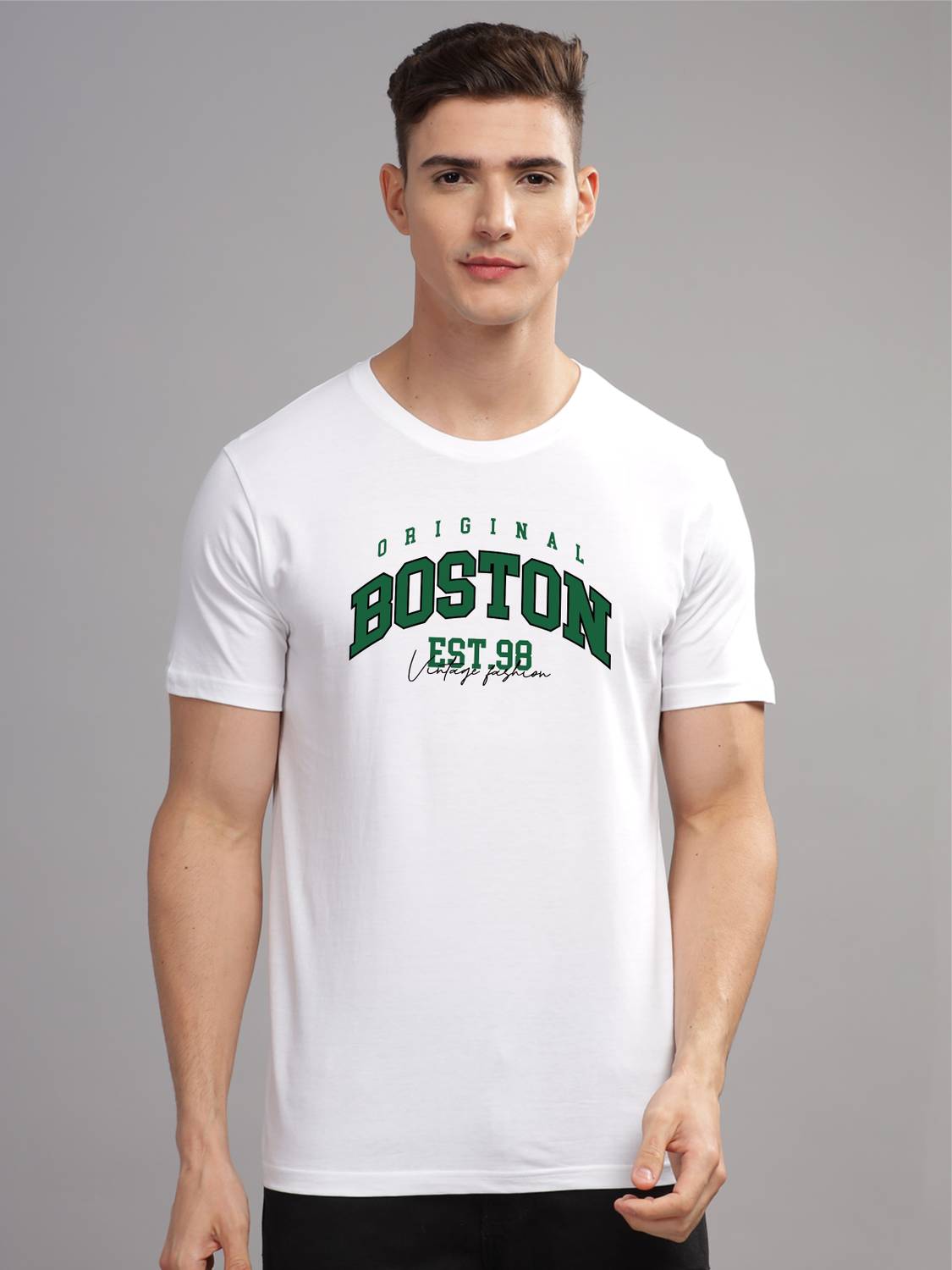 ADRO Printed Men Round Neck White T-Shirt