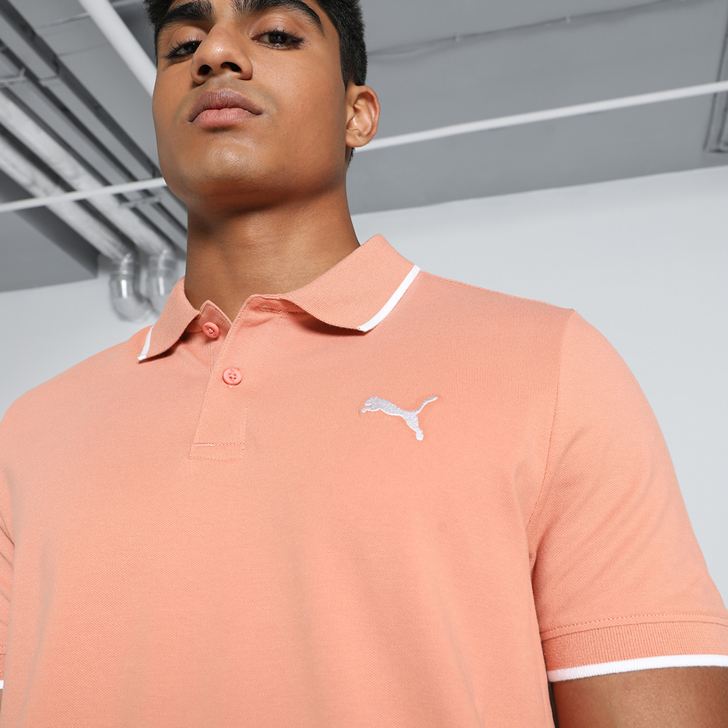 Image of PUMA Solid Men Polo Neck Pink T-Shirt