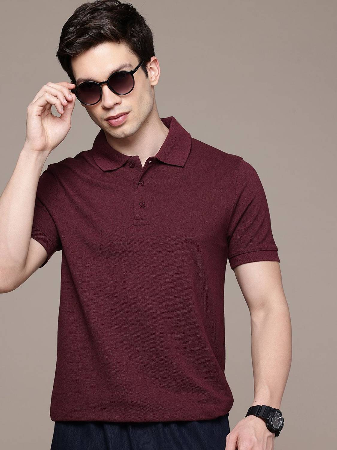 Moda Rapido Men Solid Polo Neck Cotton Blend Maroon T-Shirt