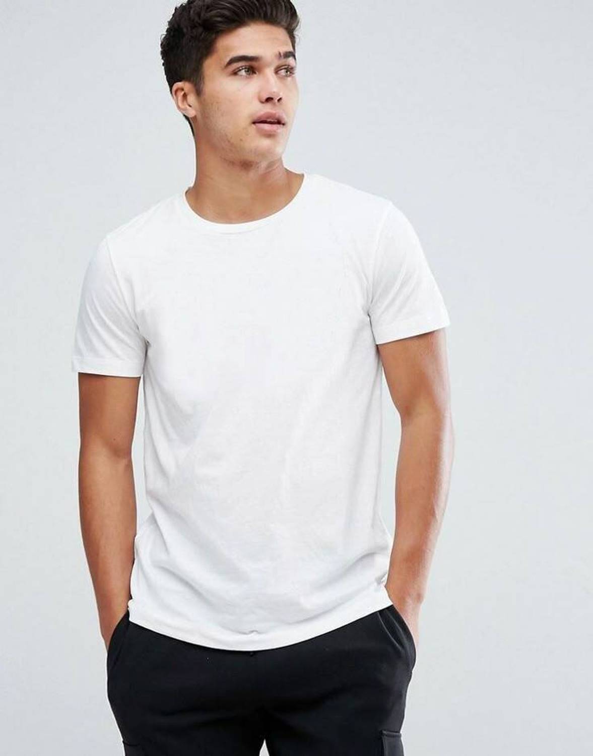 V Fashion Men Solid Round Neck Cotton Blend White T-Shirt