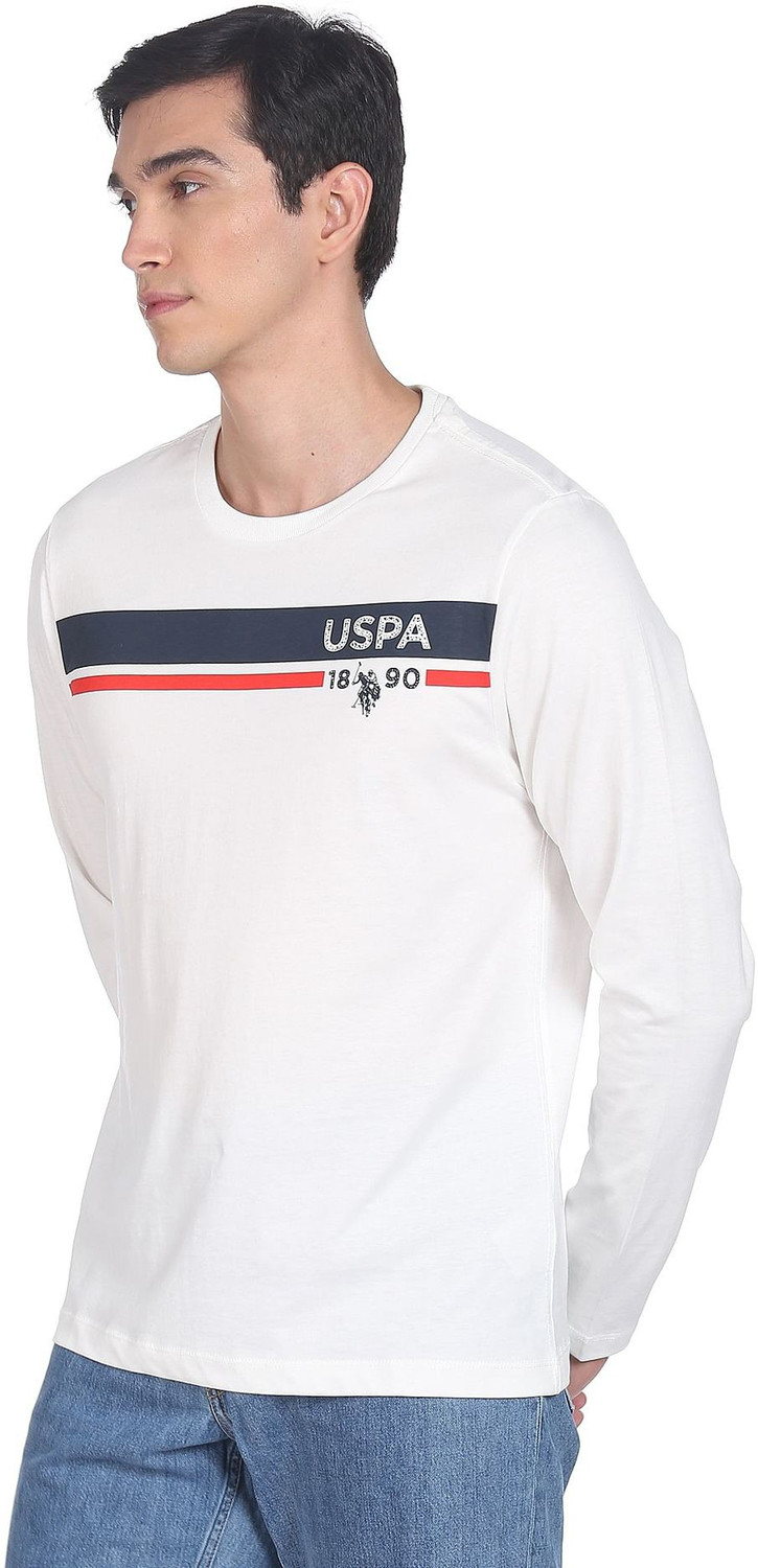 Image of U.S. POLO ASSN. Printed Men Round Neck White T-Shirt