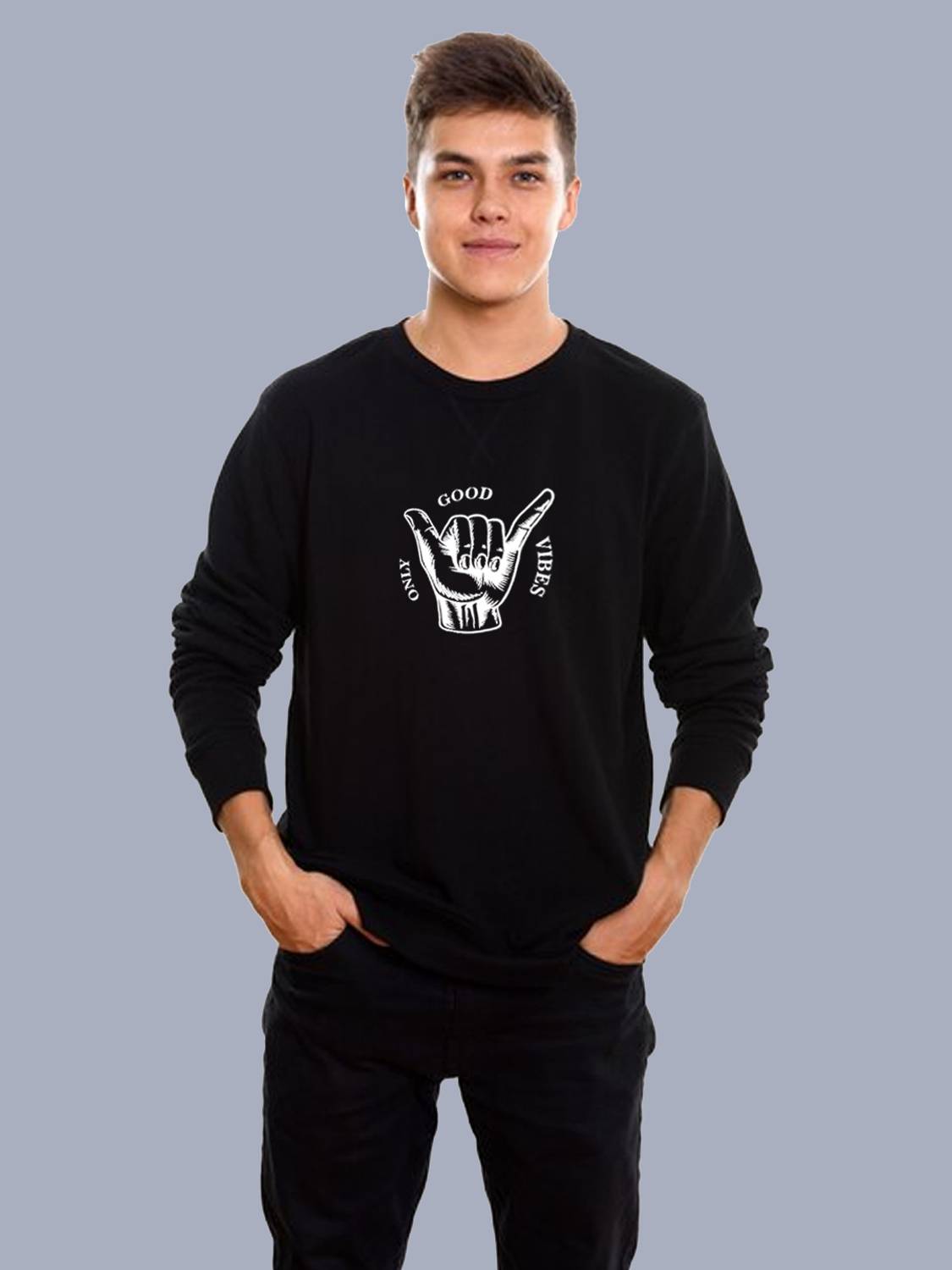Broon Printed Men Round Neck Black T-Shirt