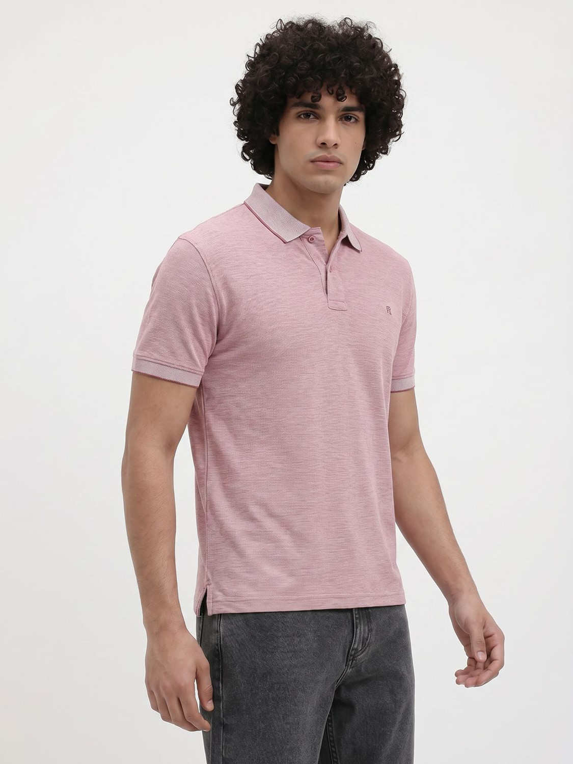 Image of Roadster Solid Men Polo Neck Pink T-Shirt