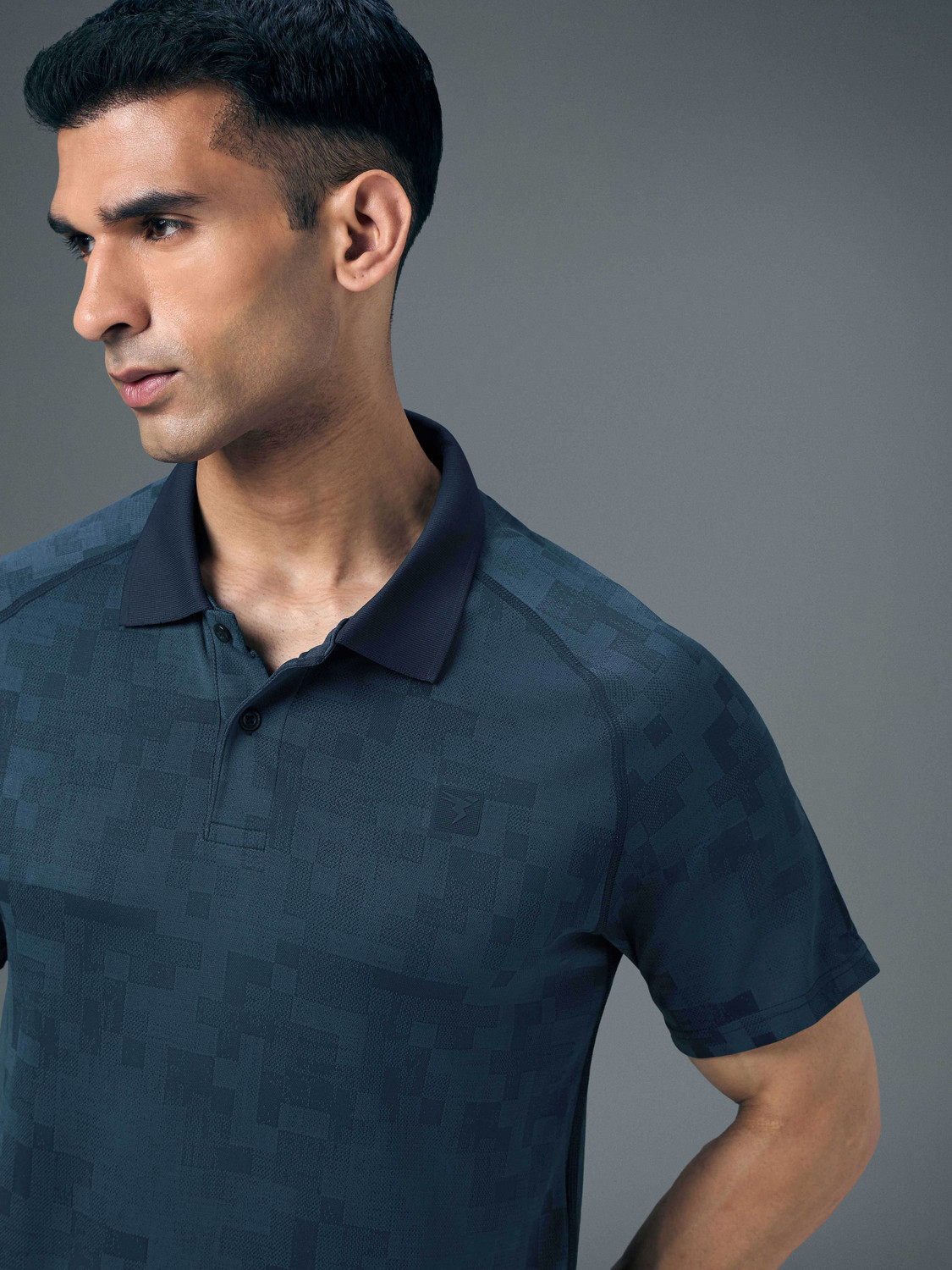 Image of TECHNOSPORT Printed Men Polo Neck Blue T-Shirt