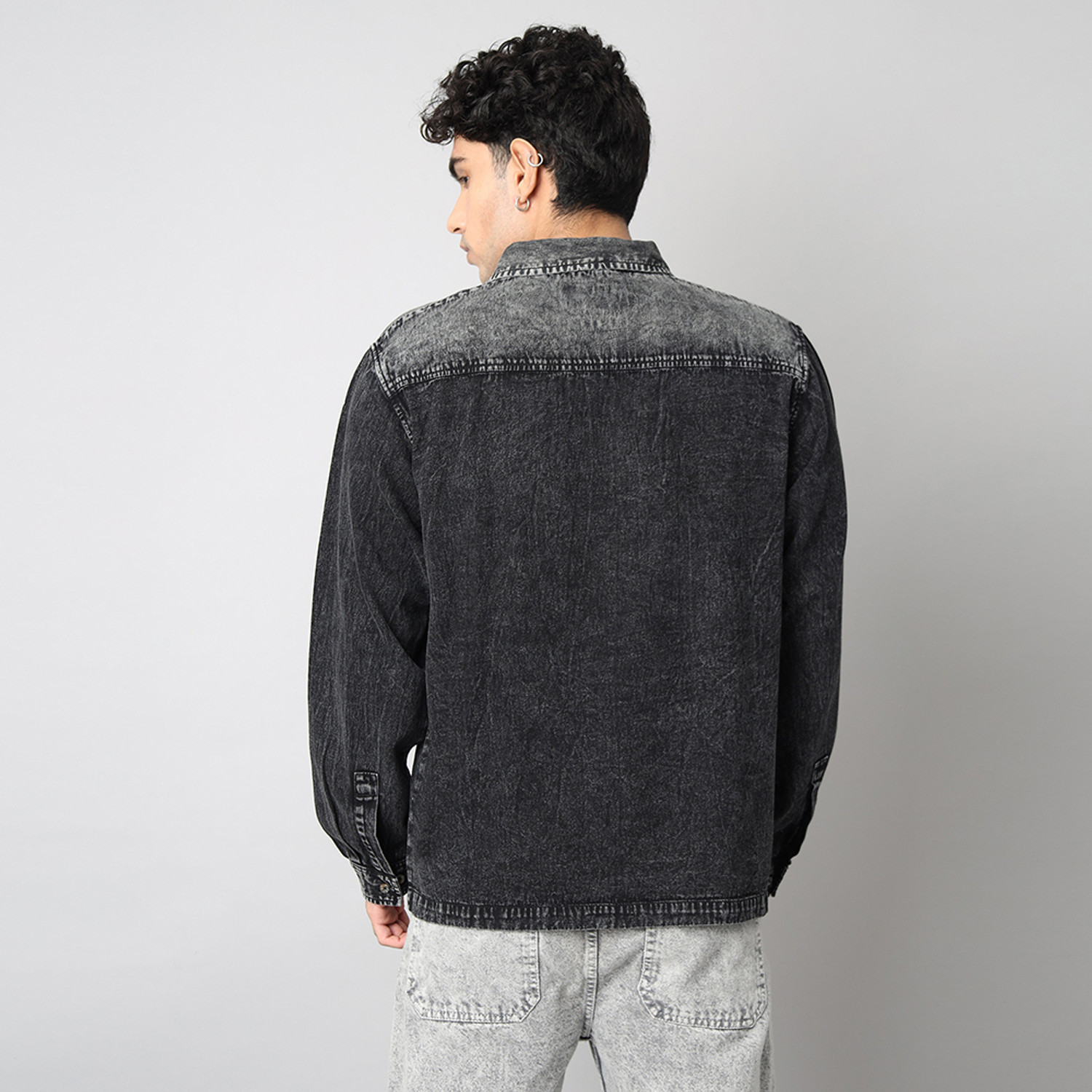 Image of D Finish Men Washed Casual Black Shirt