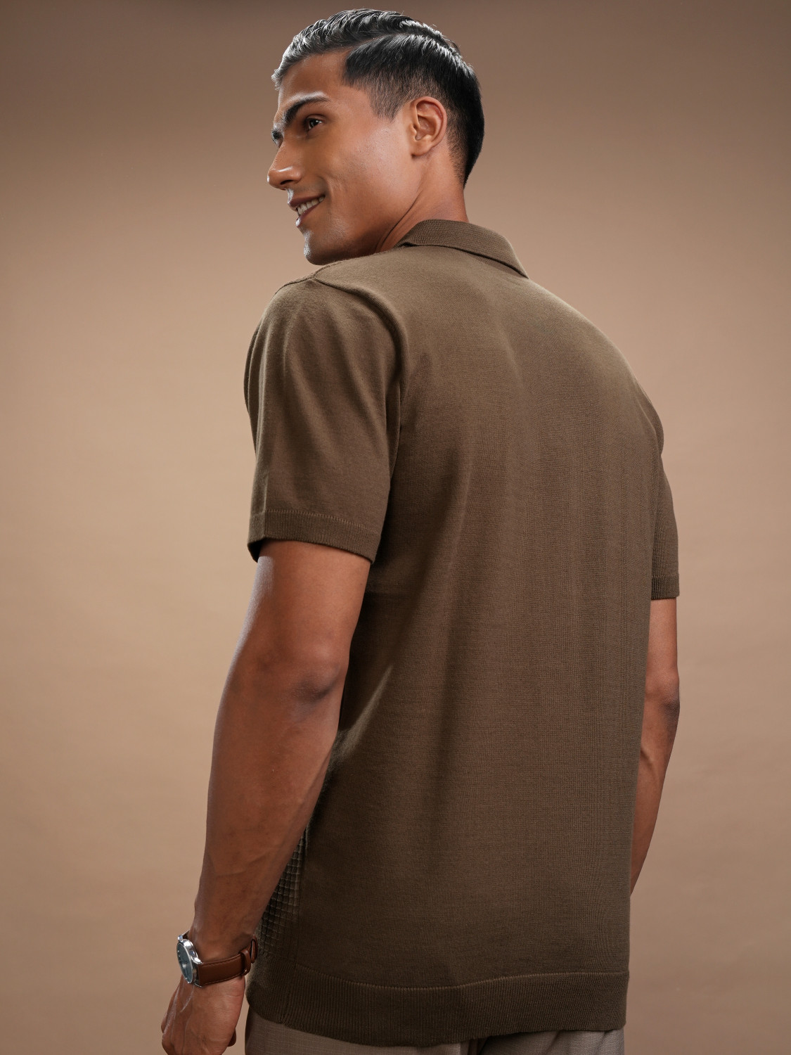 Image of HIGHLANDER Self Design Men Polo Neck Brown T-Shirt