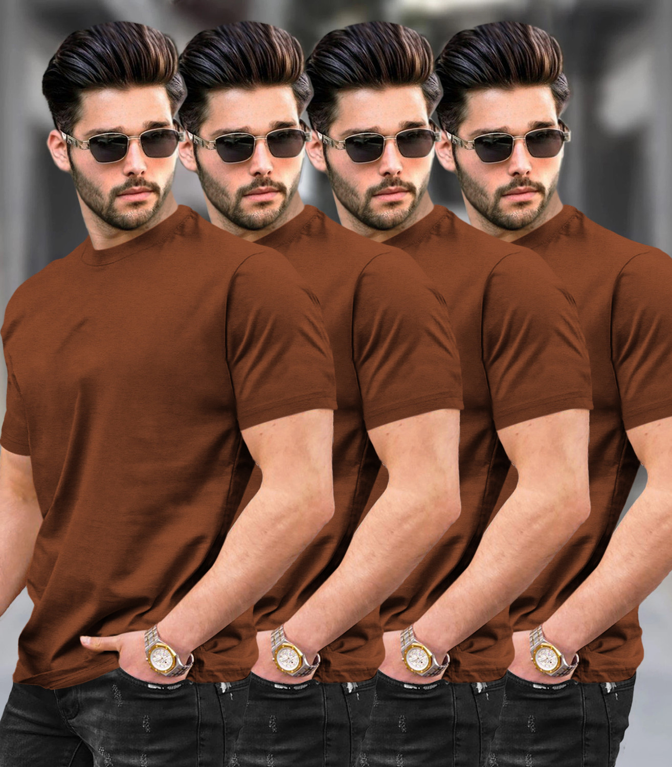Image of TRIPR Solid Men Round Neck Multicolor T-Shirt