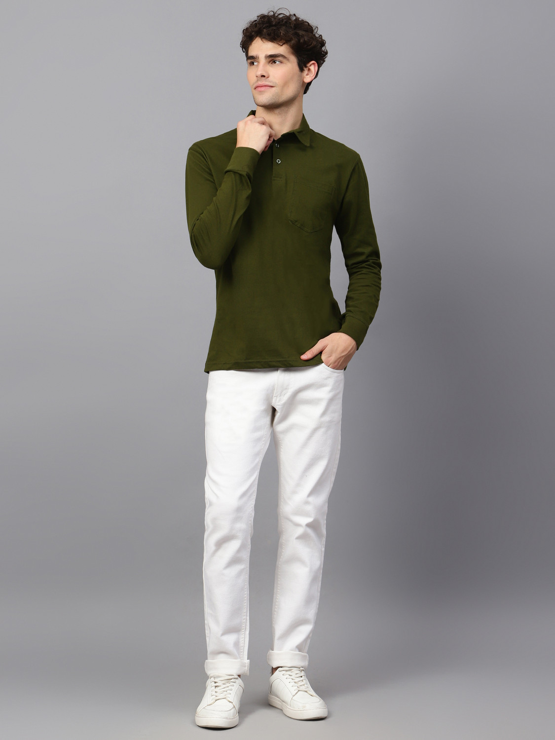 Image of Fleximaa Solid Men Polo Neck Green T-Shirt