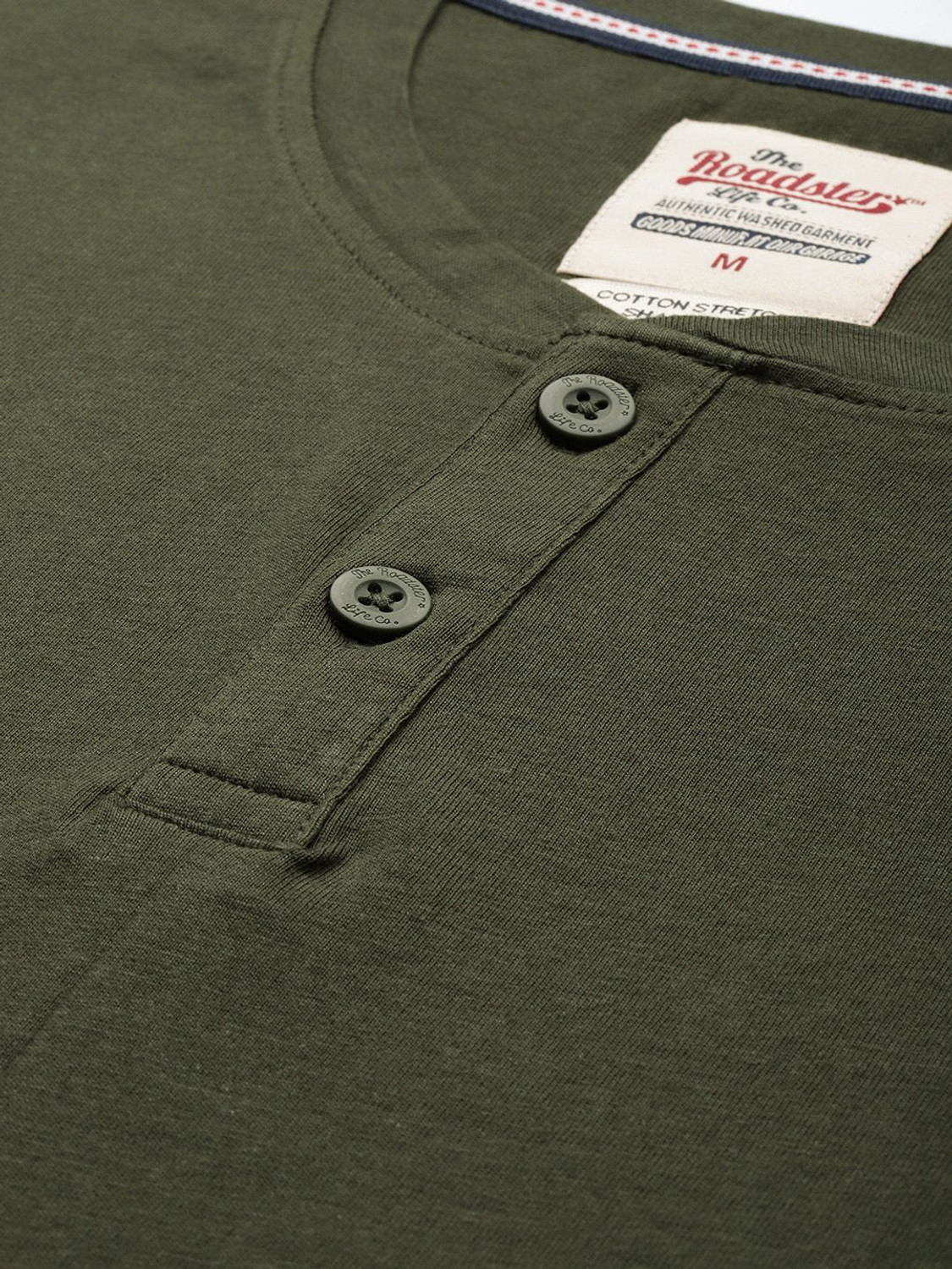 Image of Roadster Solid Men Henley Neck Green T-Shirt