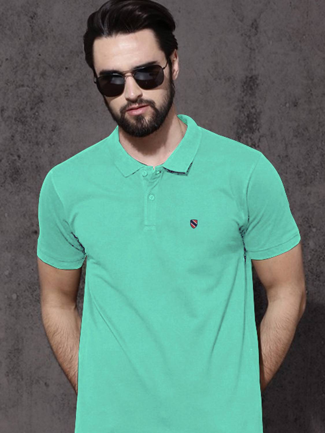 AIN6 Solid Men Polo Neck Light Blue T-Shirt