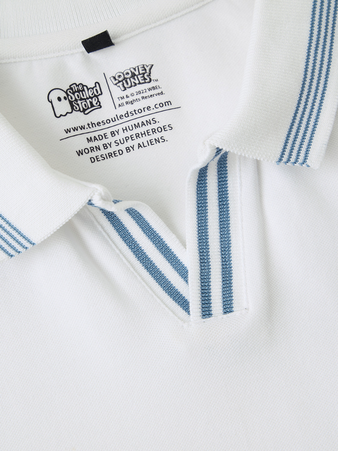 Image of The Souled Store Embroidered Men Polo Neck White T-Shirt