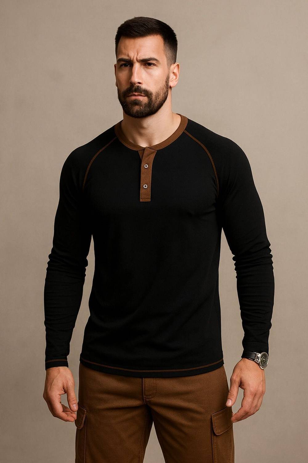 THE DRY STATE Men Solid Round Neck Pure Cotton Brown, Black T-Shi