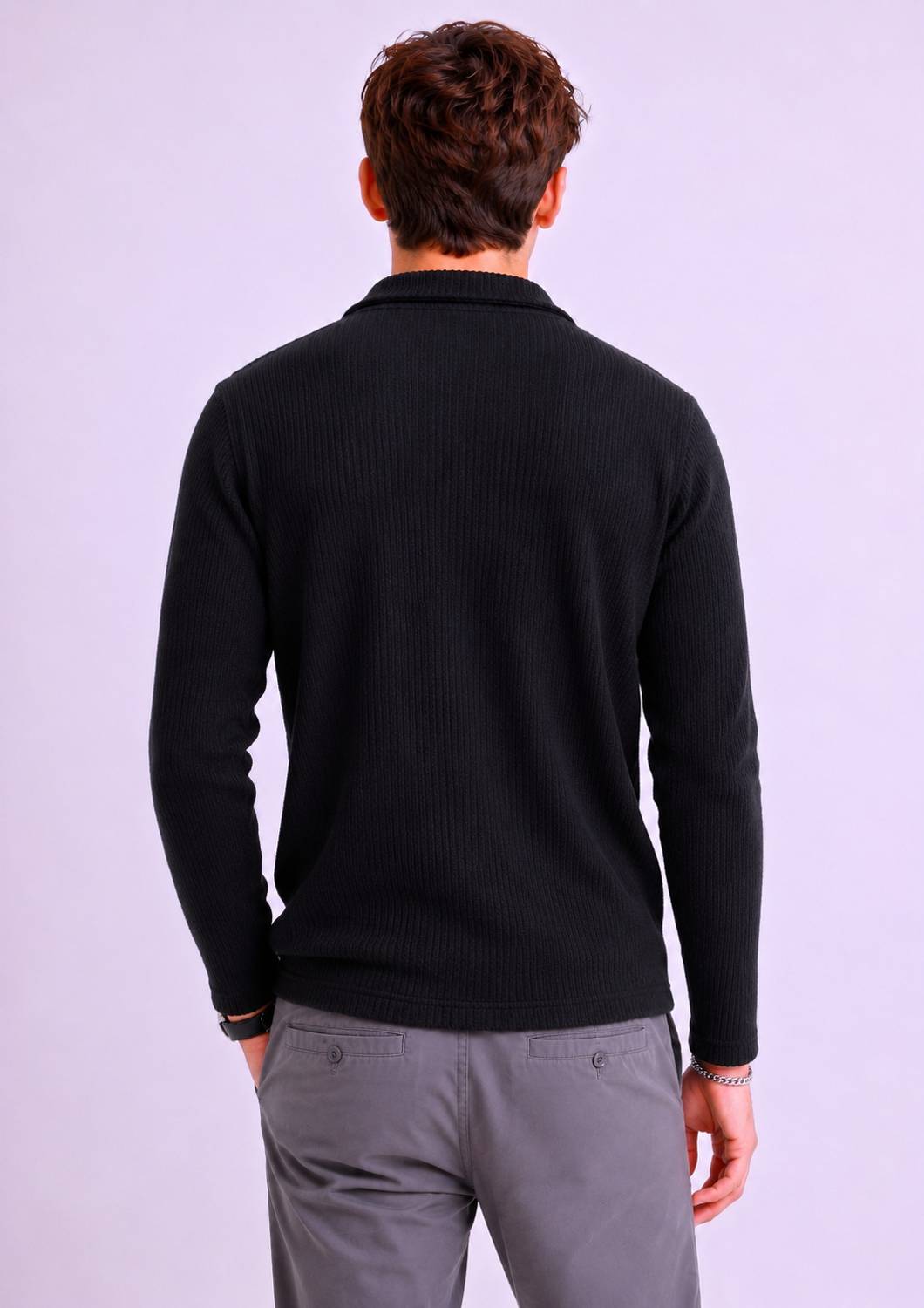 Try Men Zip Neck Black T-Shirt - Image 2
