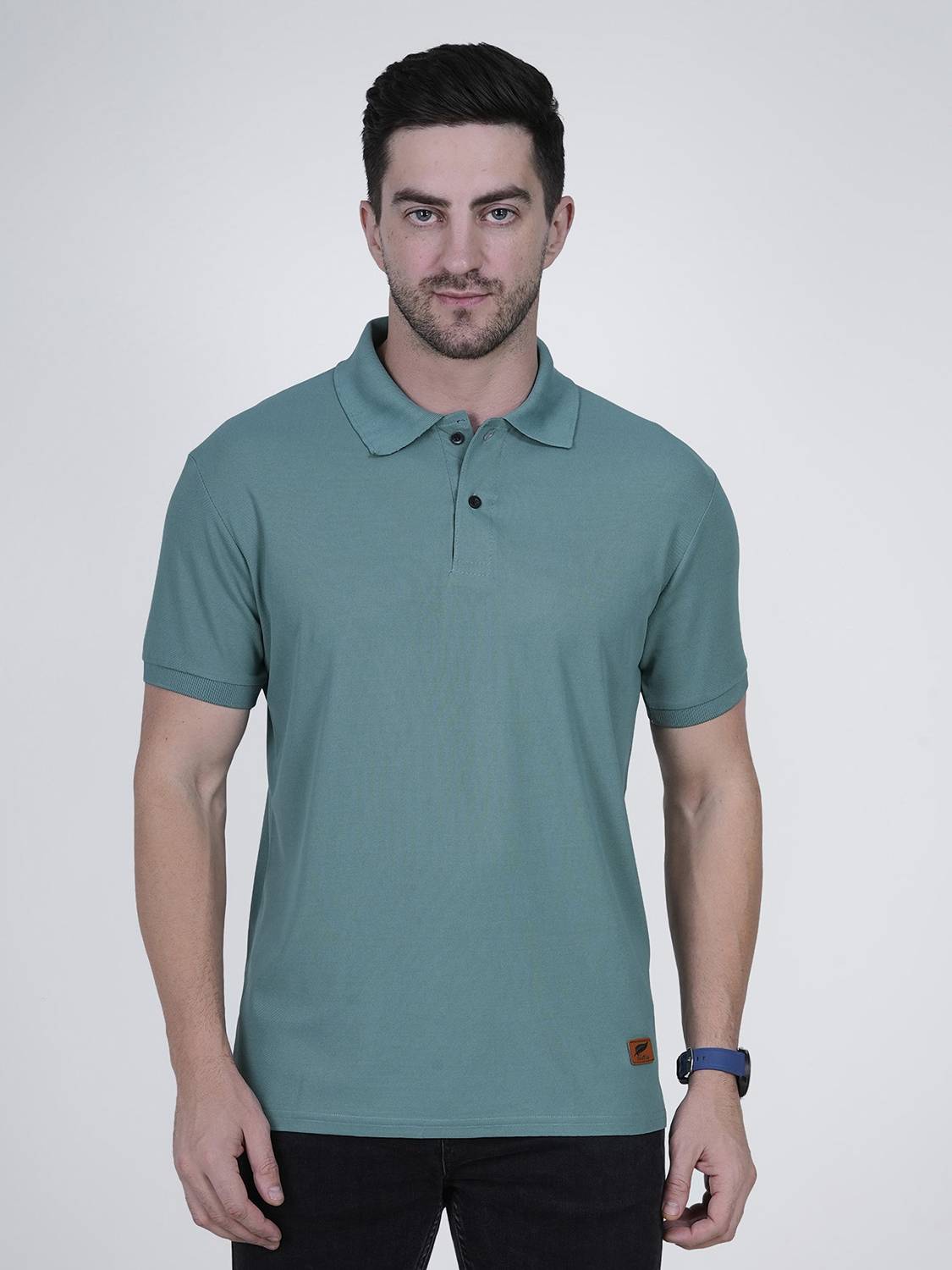 Polo Plus Men Solid Polo Neck Polycotton Green T-Shirt