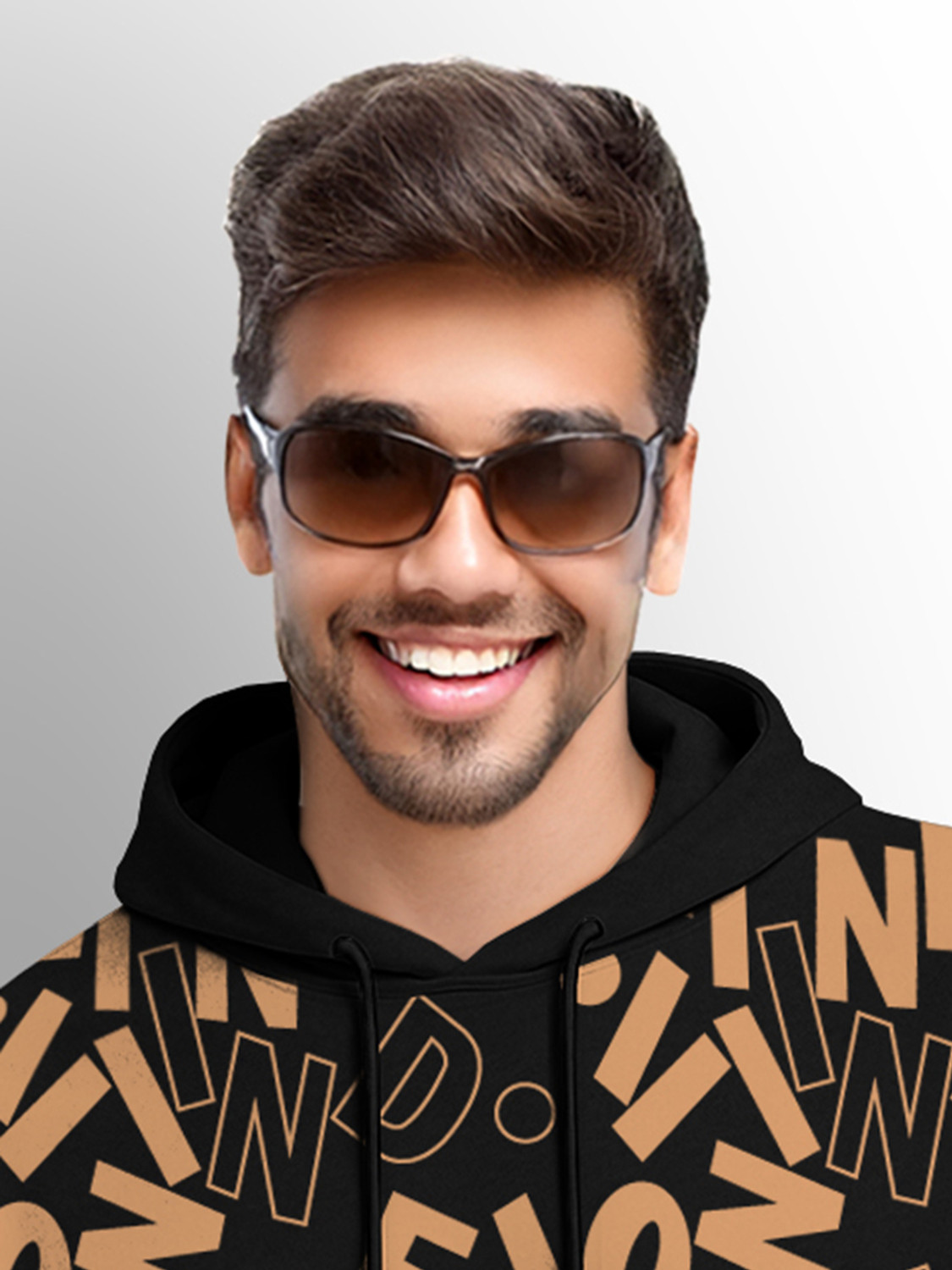 Image of TRIPR Printed Men Hooded Neck Black, Beige T-Shirt