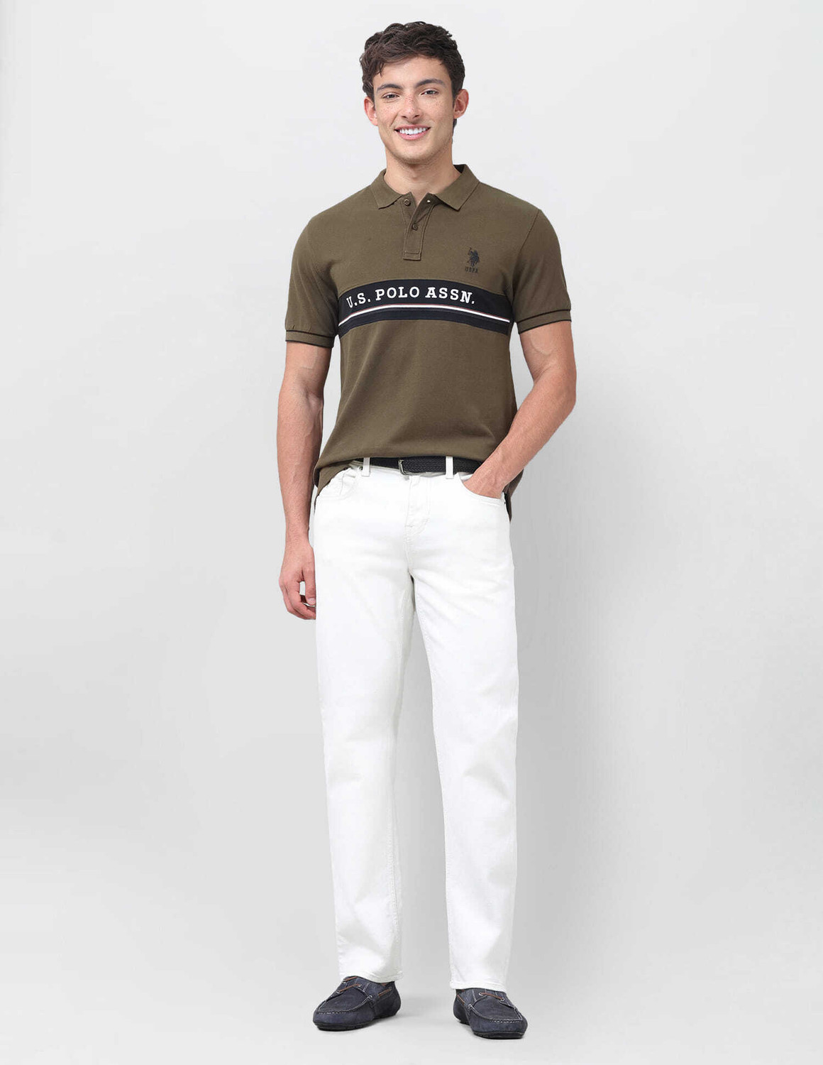 Image of U.S. POLO ASSN. Solid Men Polo Neck Green T-Shirt