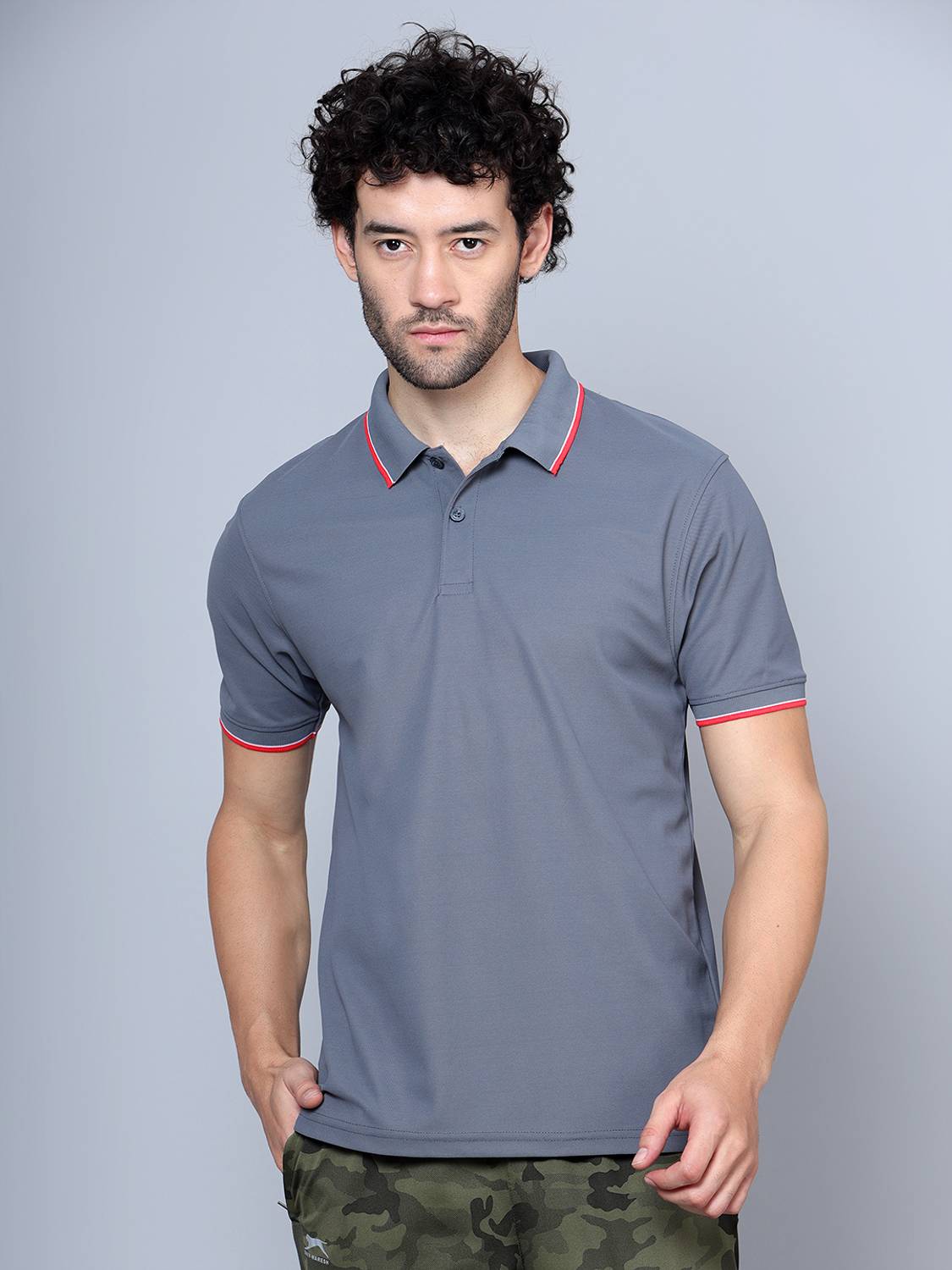 Shiv Naresh Men Solid Polo Neck Polyester Grey T-Shirt
