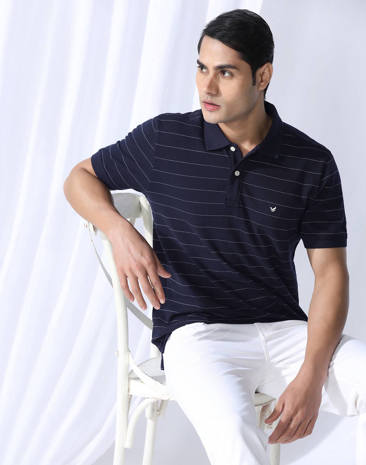 Blackberrys Striped Polo Neck Dark Blue T-Shirt - Image 1