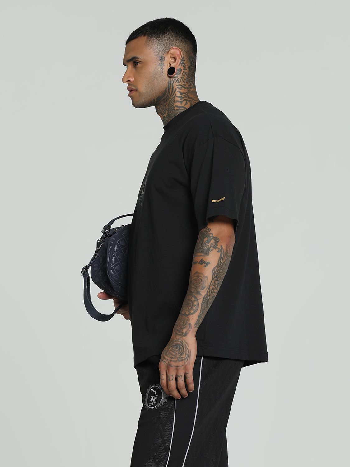 Image of PUMA Printed Men Round Neck Black T-Shirt
