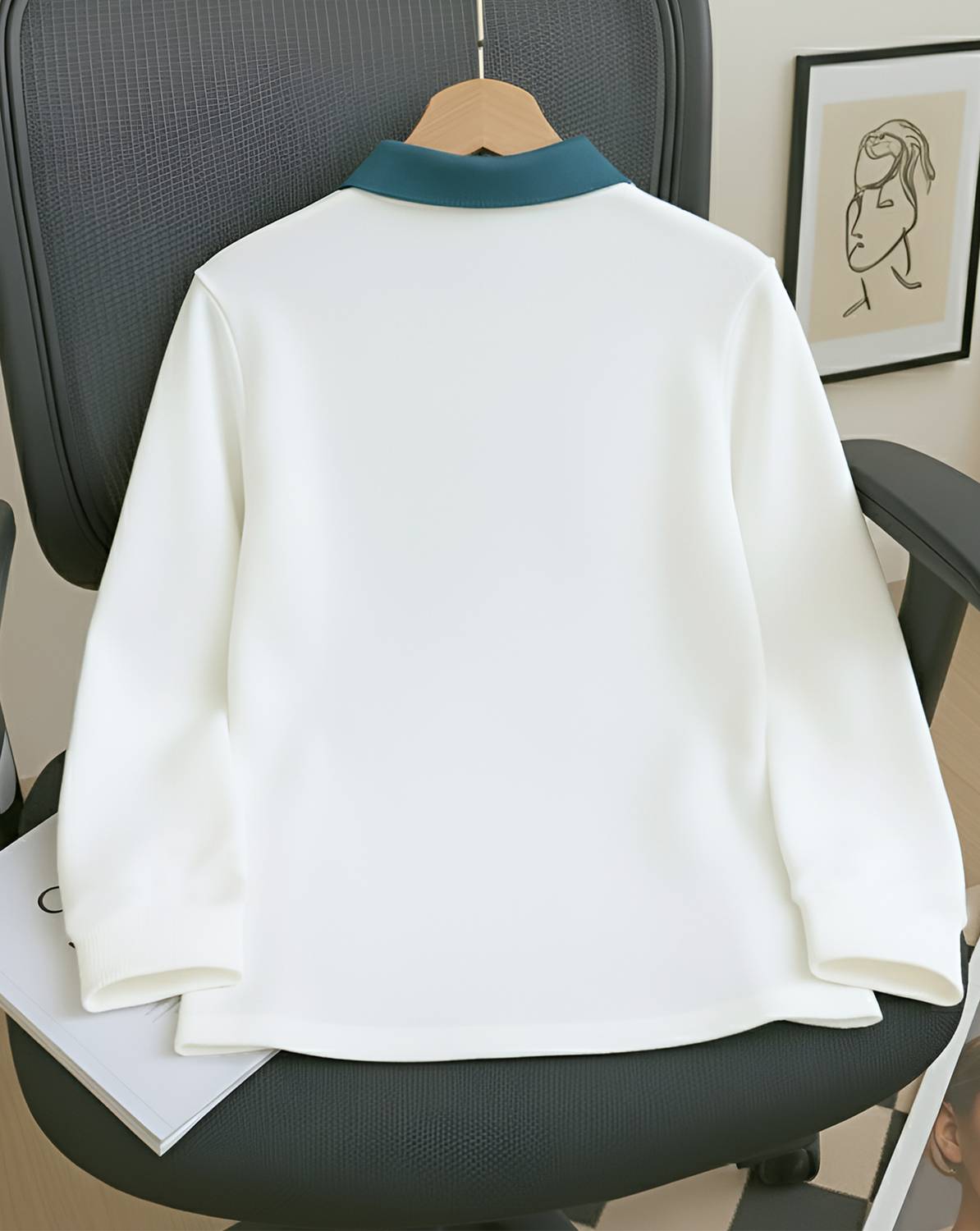AUSK Beige, White Striped Men Polo Neck T-Shirt - Image 2