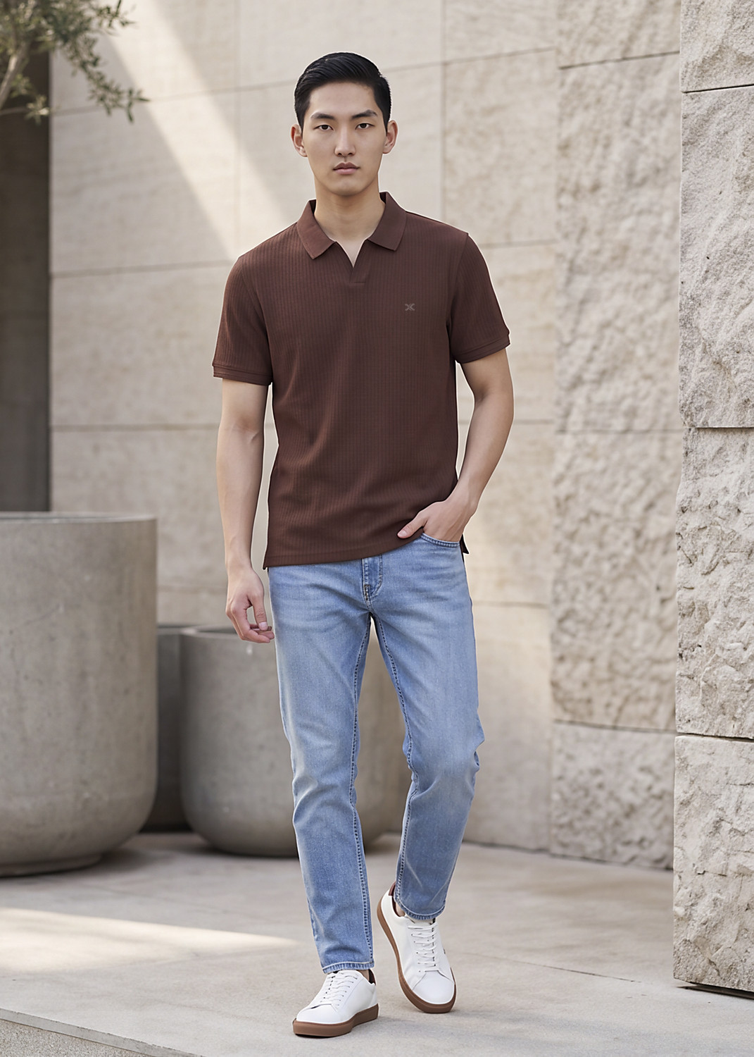 Image of KILLER Self Design Men Polo Neck Brown T-Shirt