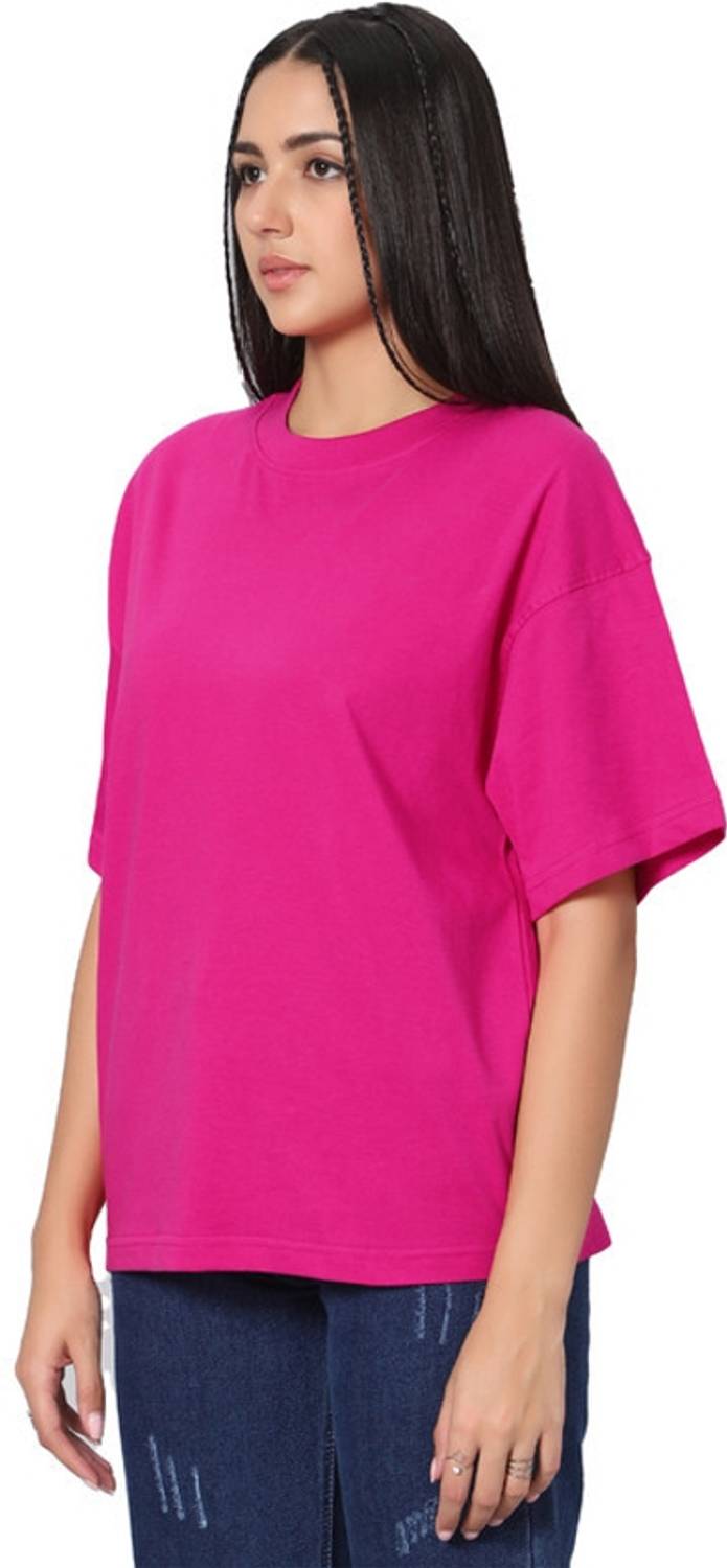 Besick Solid Women Round Neck Pink T-Shirt