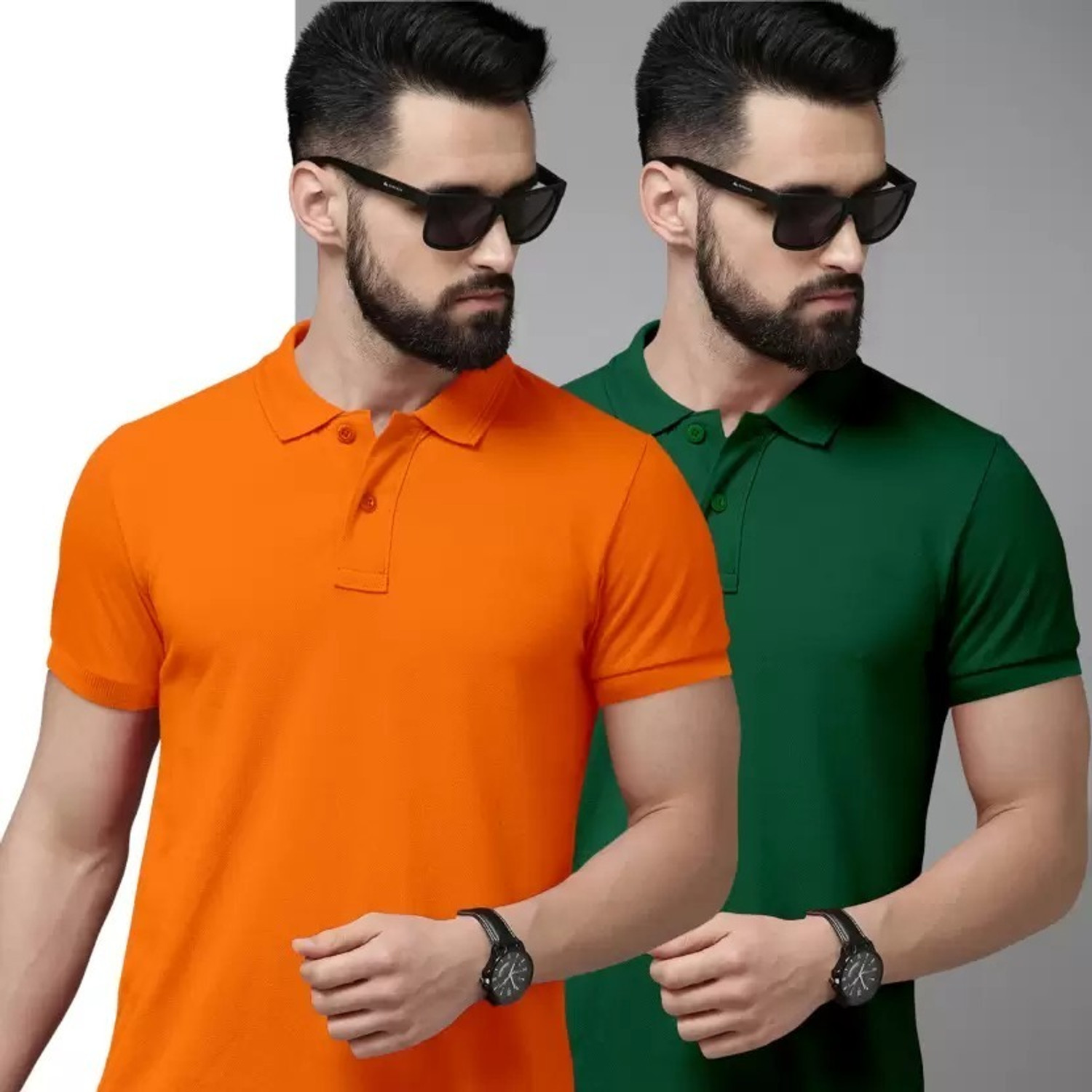 Image of balker merka Solid Men Polo Neck Green, Orange T-Shirt