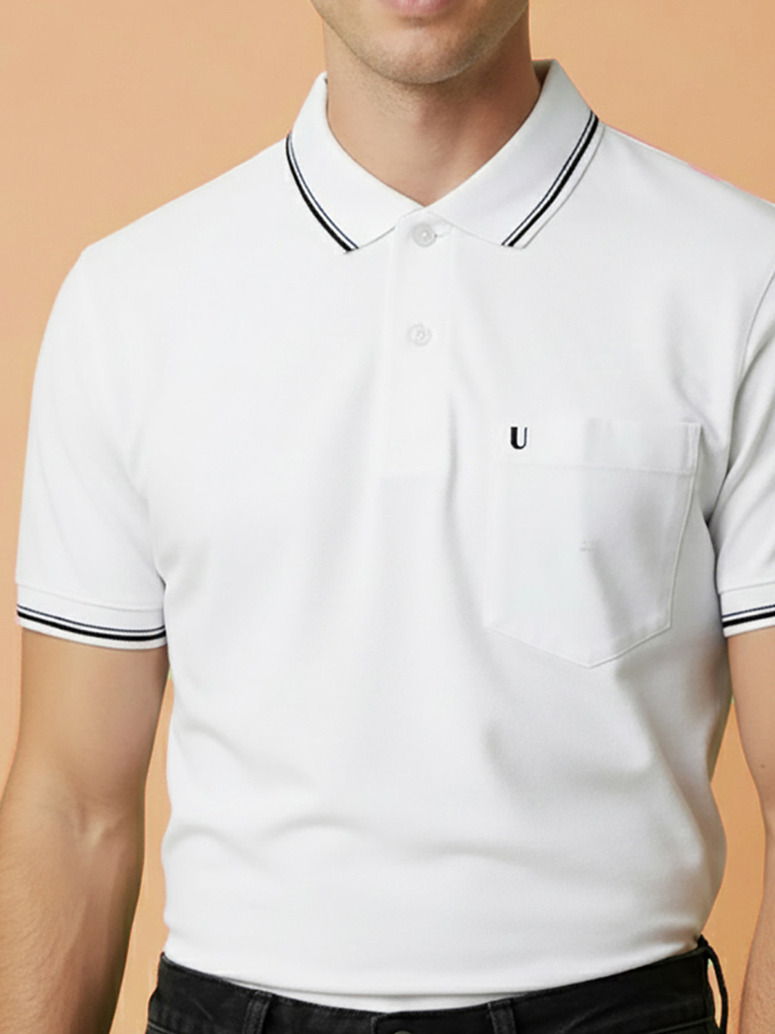 Image of UNIBERRY Solid Men Polo Neck White T-Shirt
