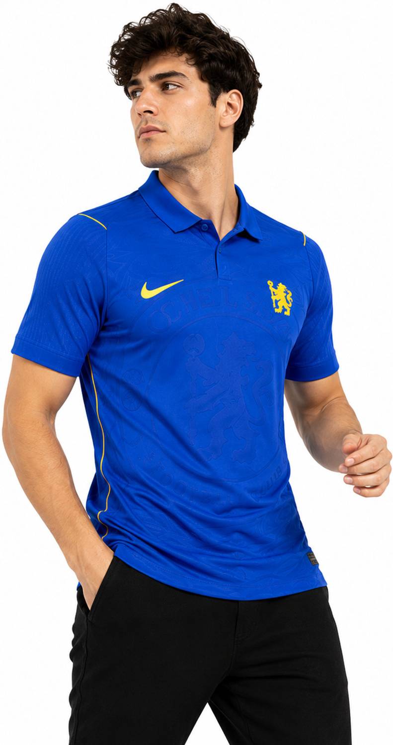 Wondershot Printed Men Polo Neck Blue T-Shirt