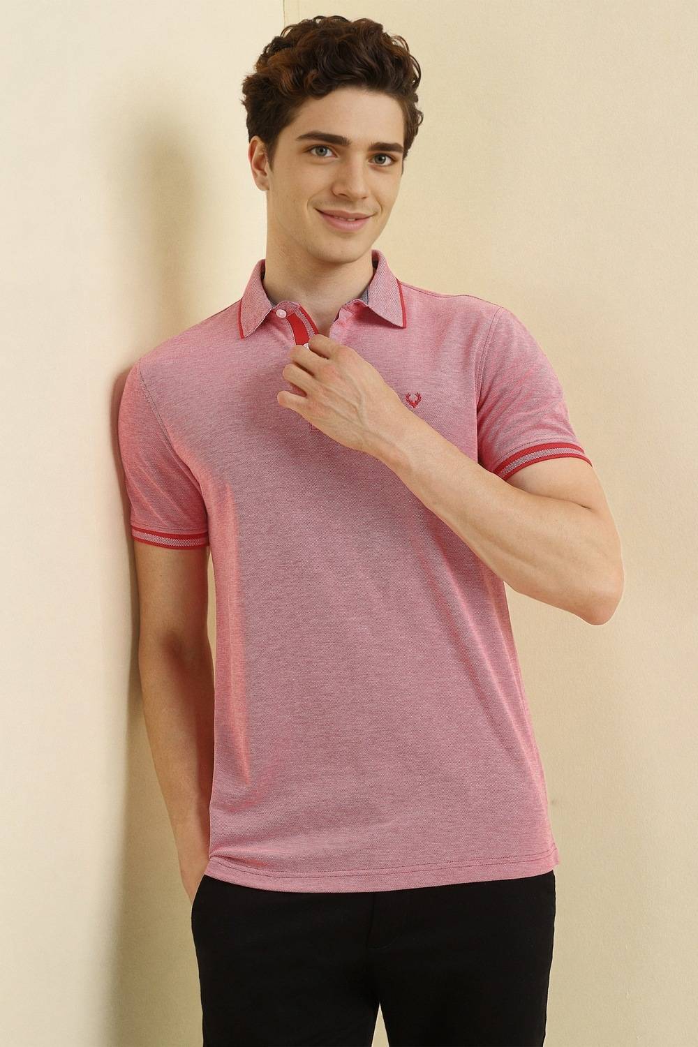 Allen Solly Solid Men Polo Neck Pink T-Shirt