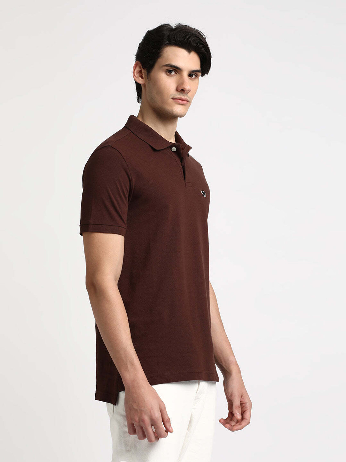 Image of THE BEAR HOUSE Solid Men Polo Neck Brown T-Shirt