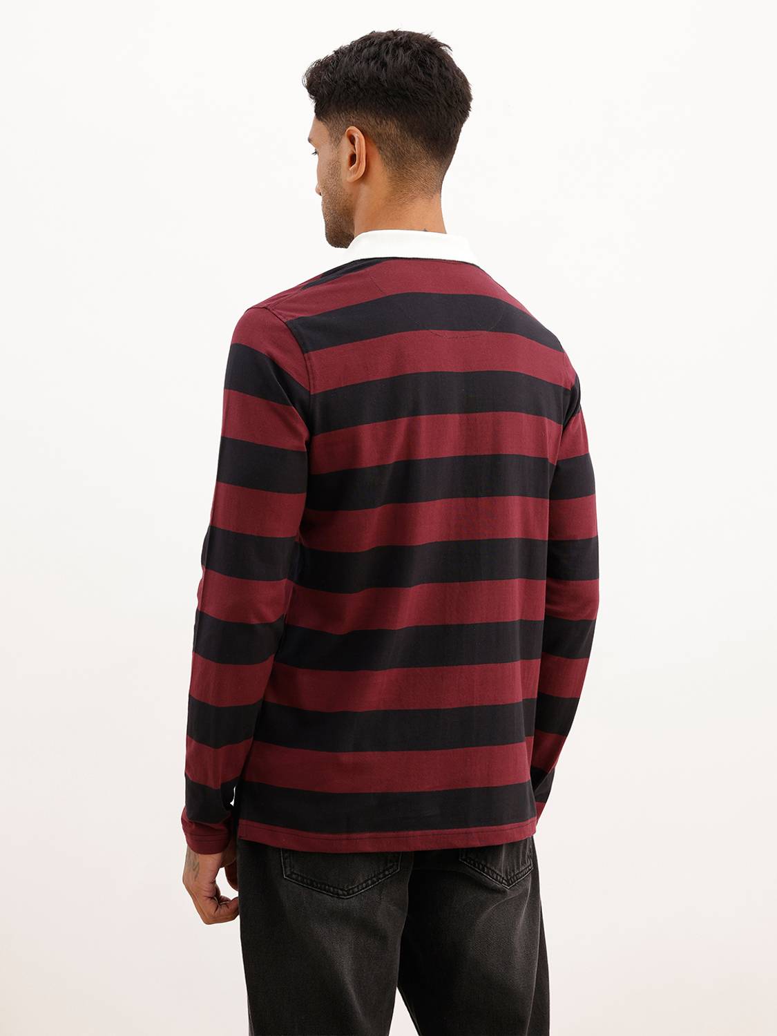 WROGN Striped Men Polo Neck Maroon T-Shirt - Image 3