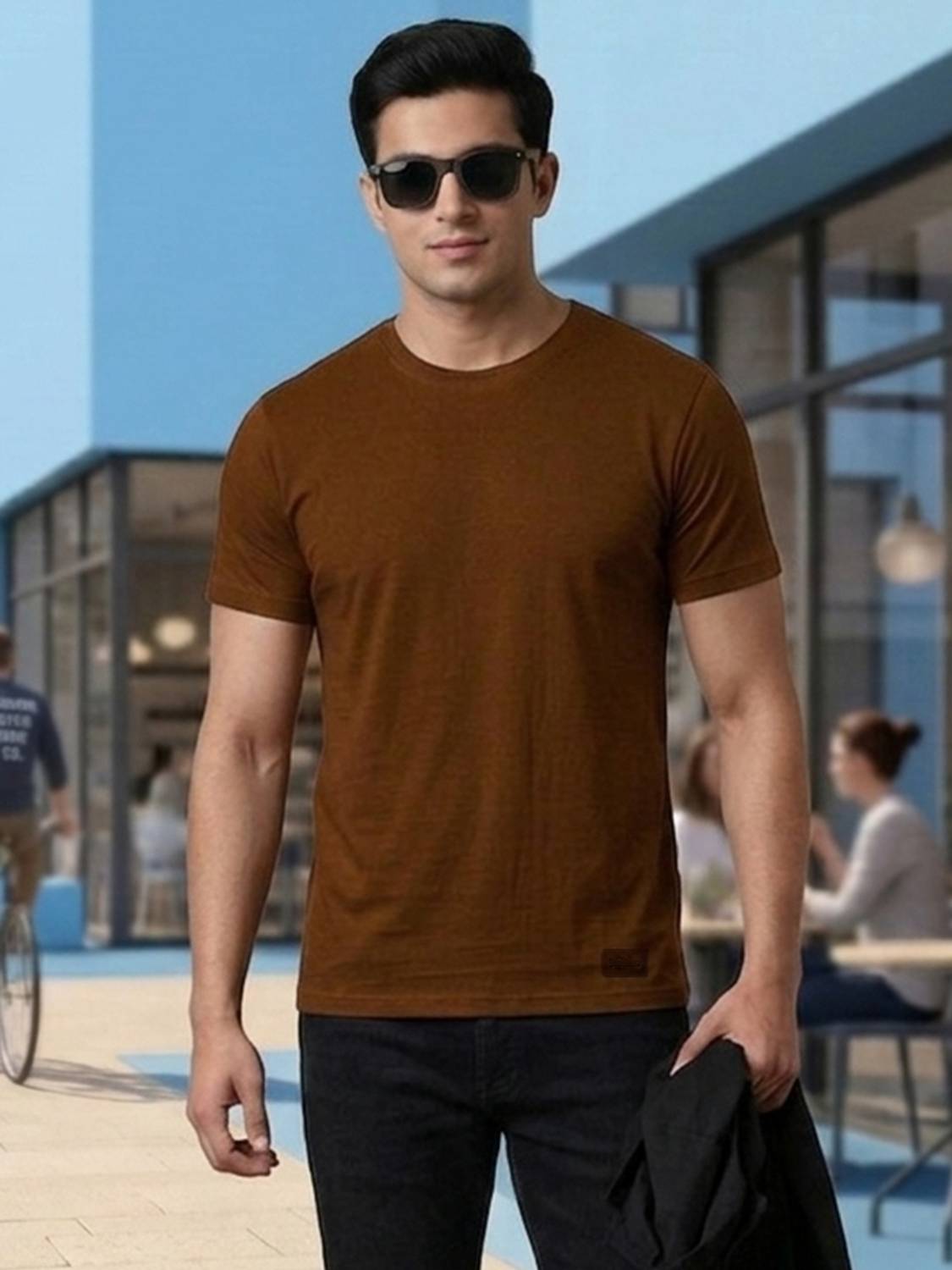 Roadster Men Solid Round Neck Pure Cotton Brown T-Shirt