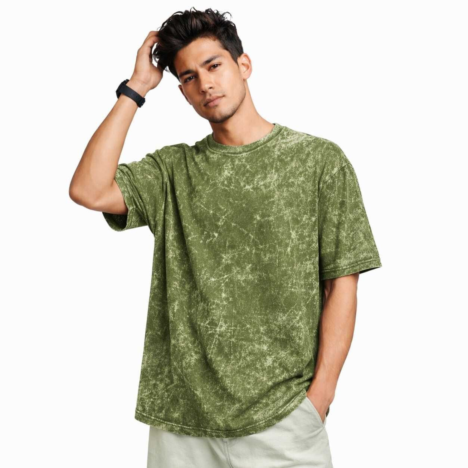 Image of Funk Orbit Washed Men Round Neck Green T-Shirt