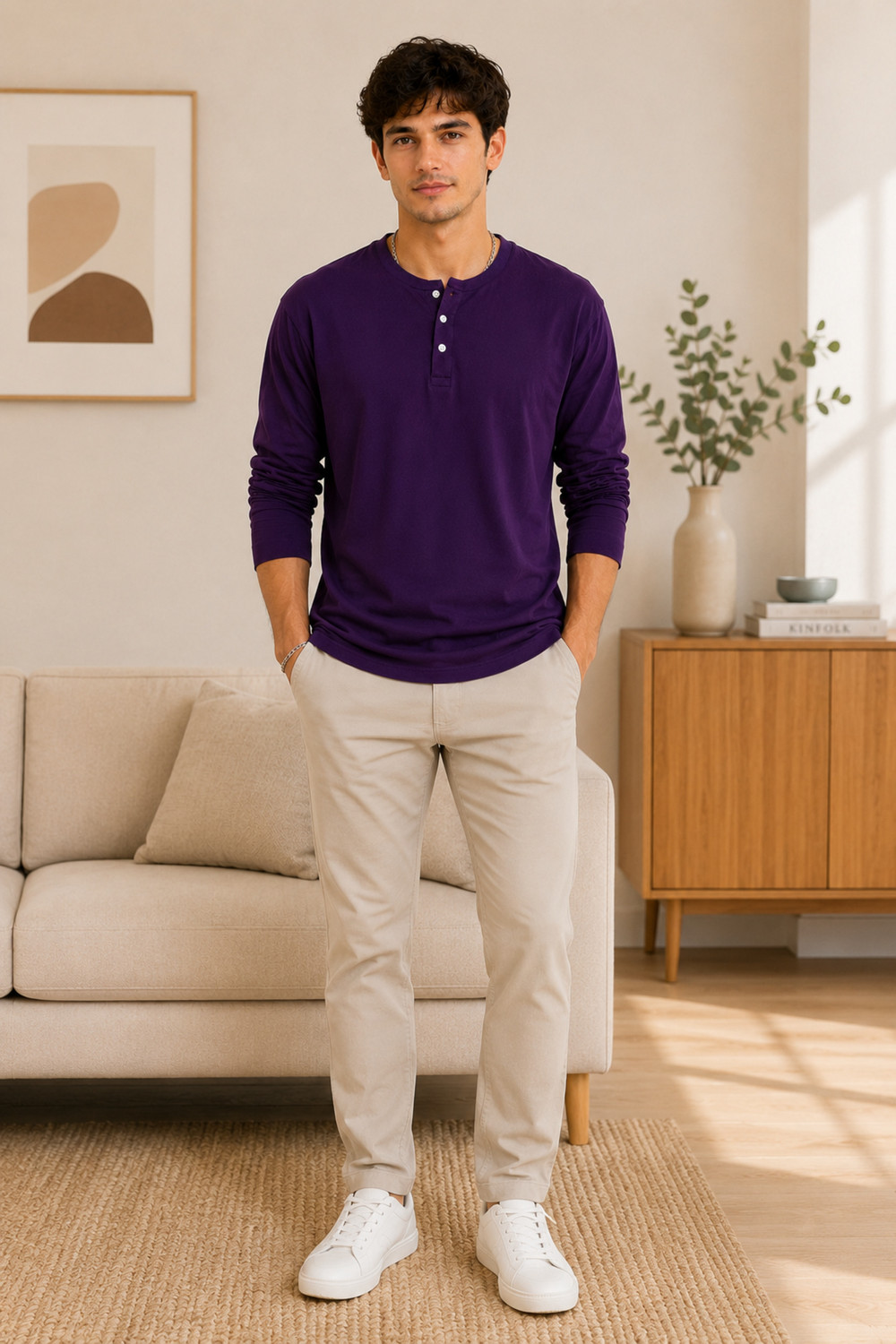 Image of Creation By London Hills Solid Men Round Neck Purple T-Shirt